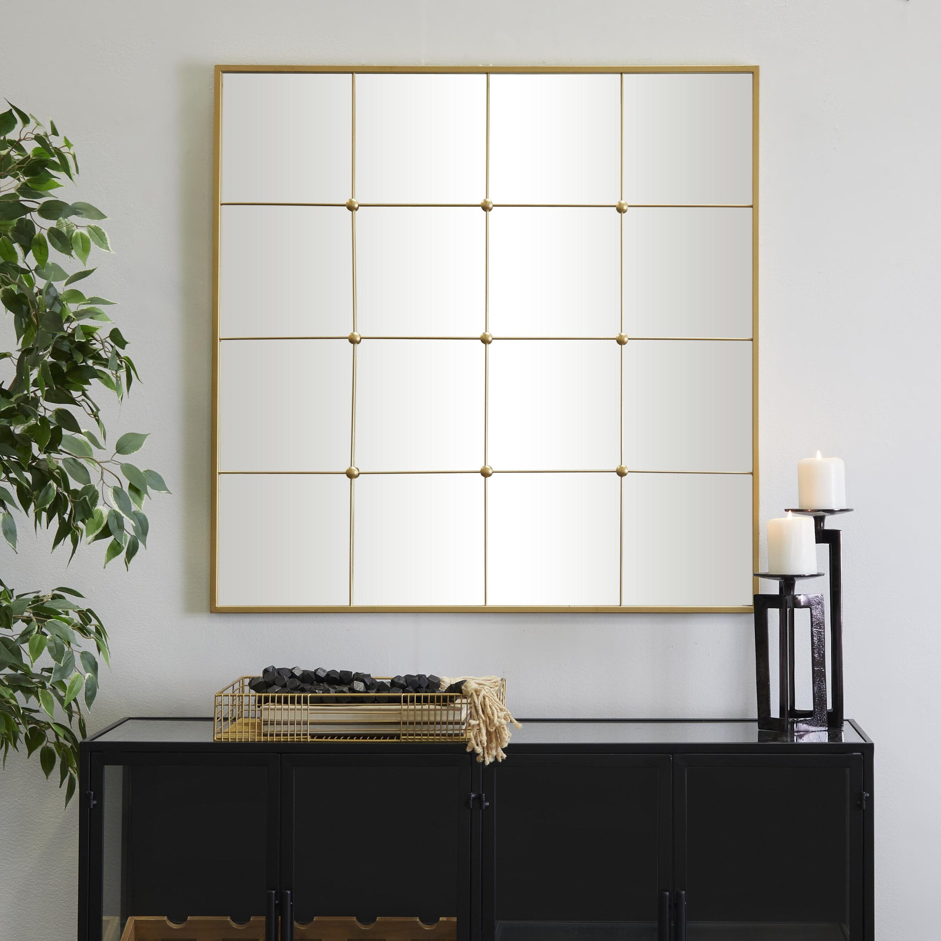 CosmoLiving by Cosmopolitan 24456 36-Inches W x 37.0-Inches H Square Gold Window Pane Inspired Framed Wall Mirror