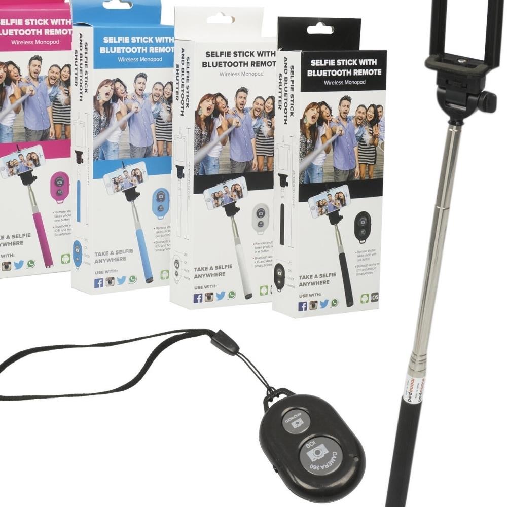  ZX9DLR465476 Assorted Color Selfie Stick with Bluetooth Remote- Case of 24