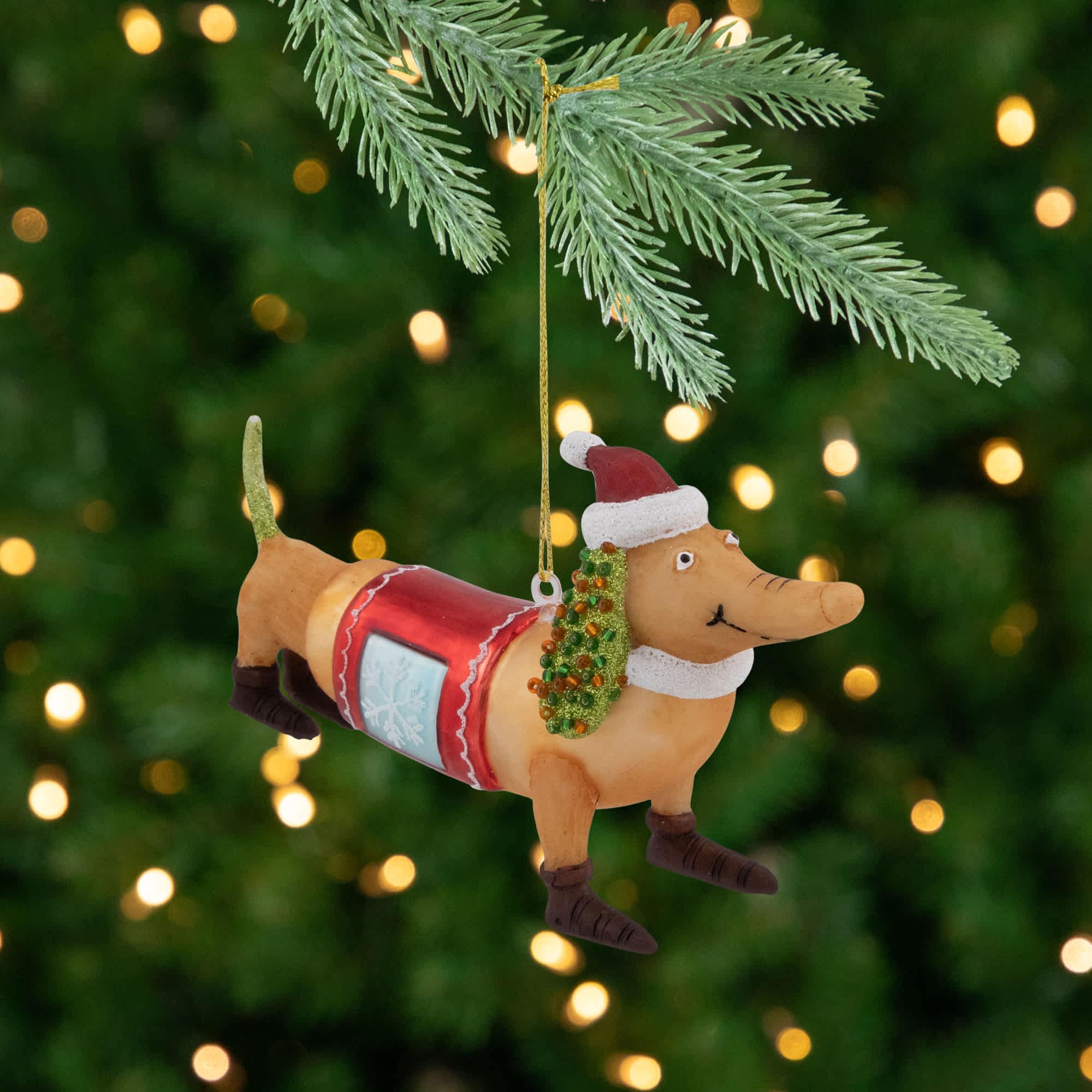 Northlight - Dachshund Dog with Santa Hat Glass Christmas Ornament - 5.75 inch