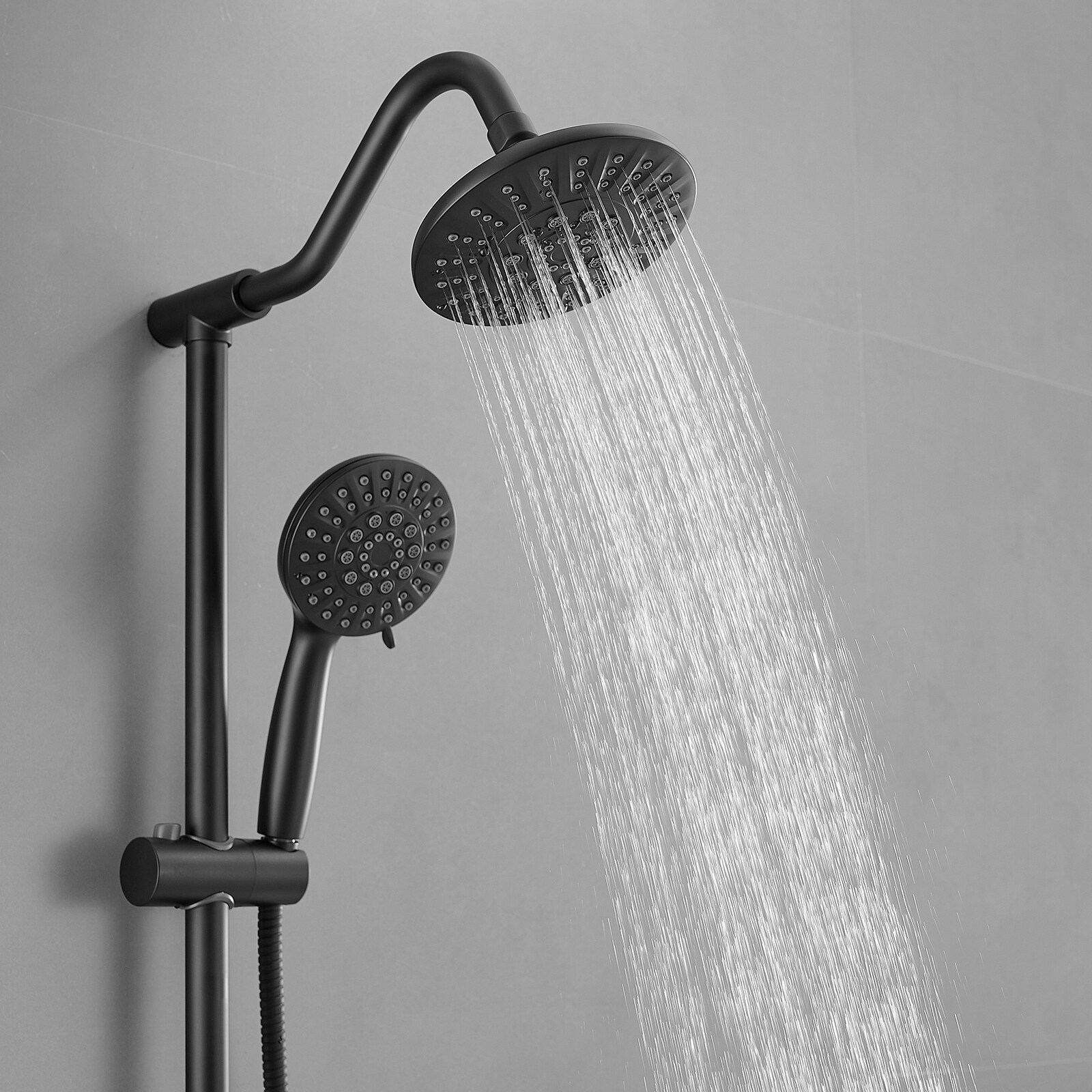 Matte Black Wall Mounted Dual Shower Head with Stainless Steel Hose
