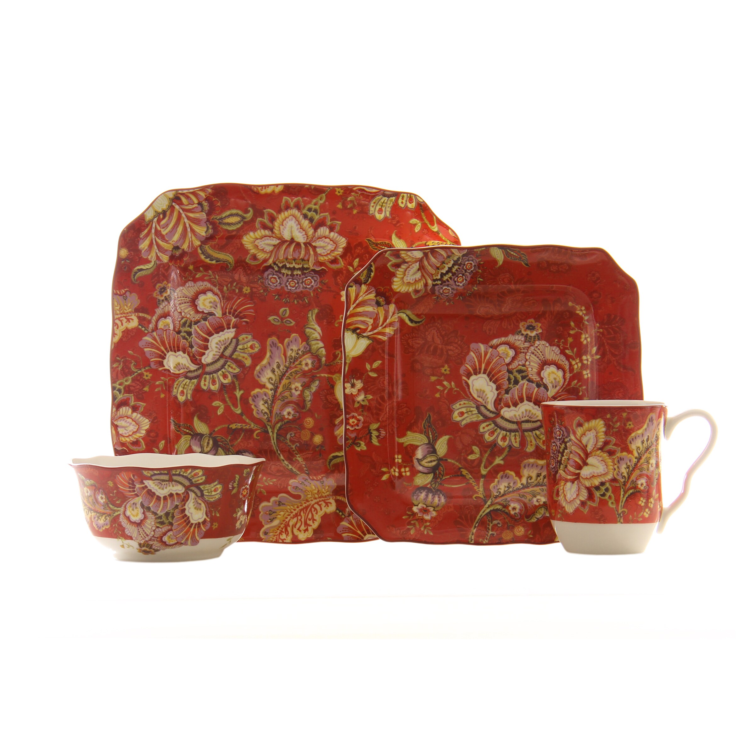 Ruby Red Glass Teacups and Square Saucer Plates Set for Two, Colored Glass  Tea Cups With Handles 