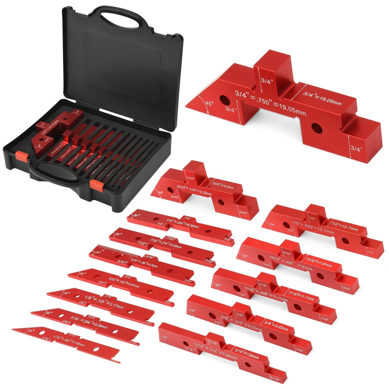 Etokfoks 14 Piece Aluminum Setup Blocks Gauge Set with Case for Router Table Saw Height Depth Angle Fence Alignment #LET9EPXNL