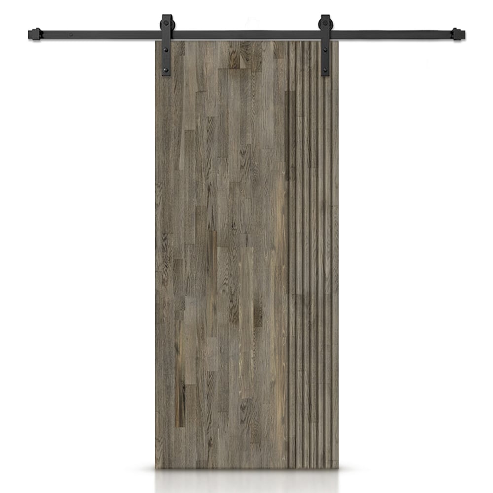 CALHOME 24-in x 80-in Weather Gray Pine Wood Single Barn Door (Hardware ...