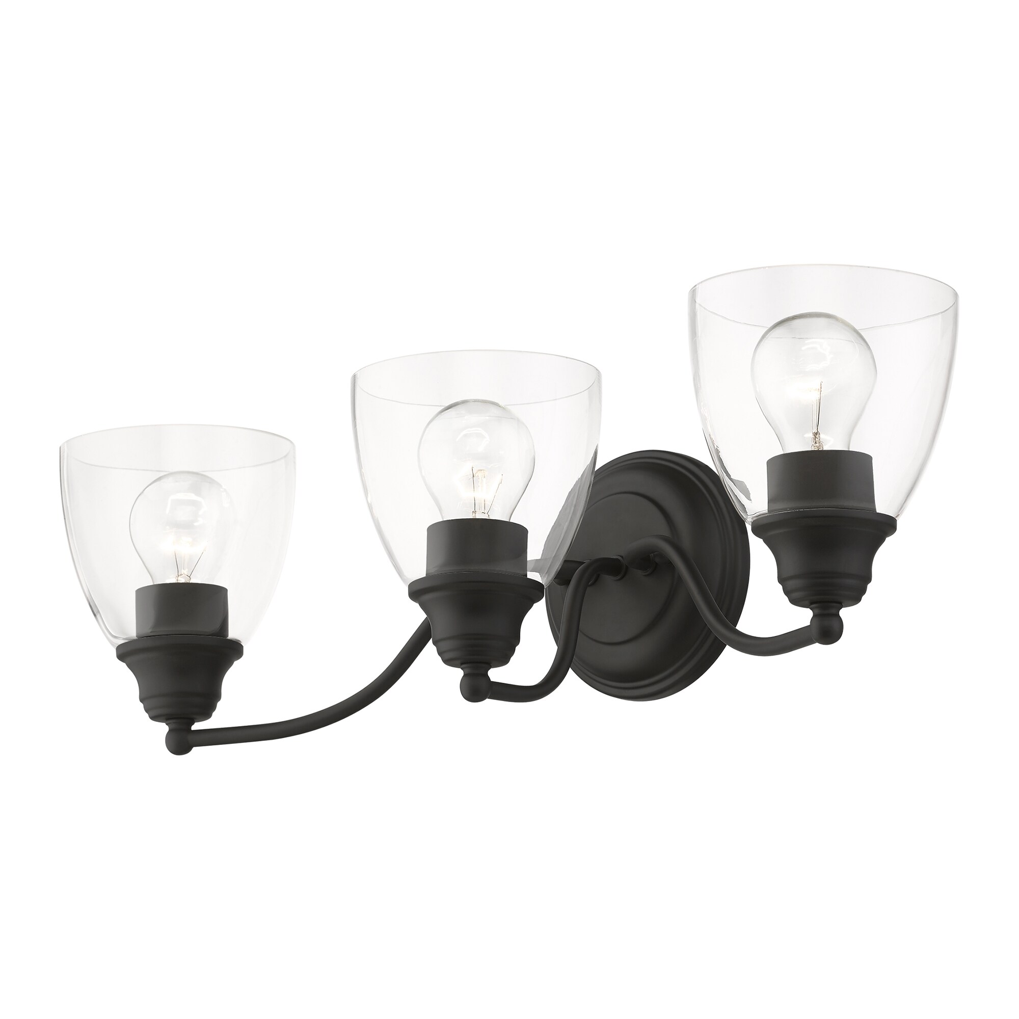Montgomery Black Steel 3-Light Vanity with Clear Glass Shades