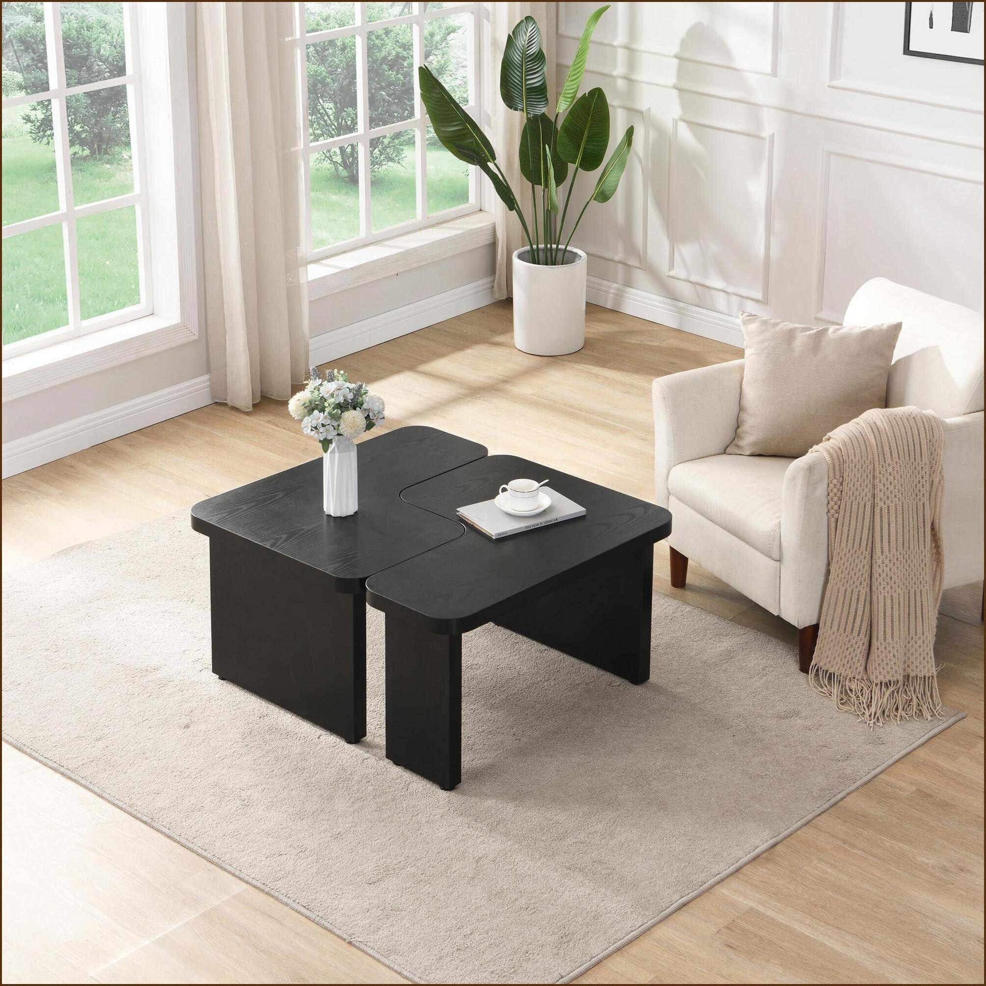 Watnature Black Detachable L Shape Coffee Table for Living Room ...