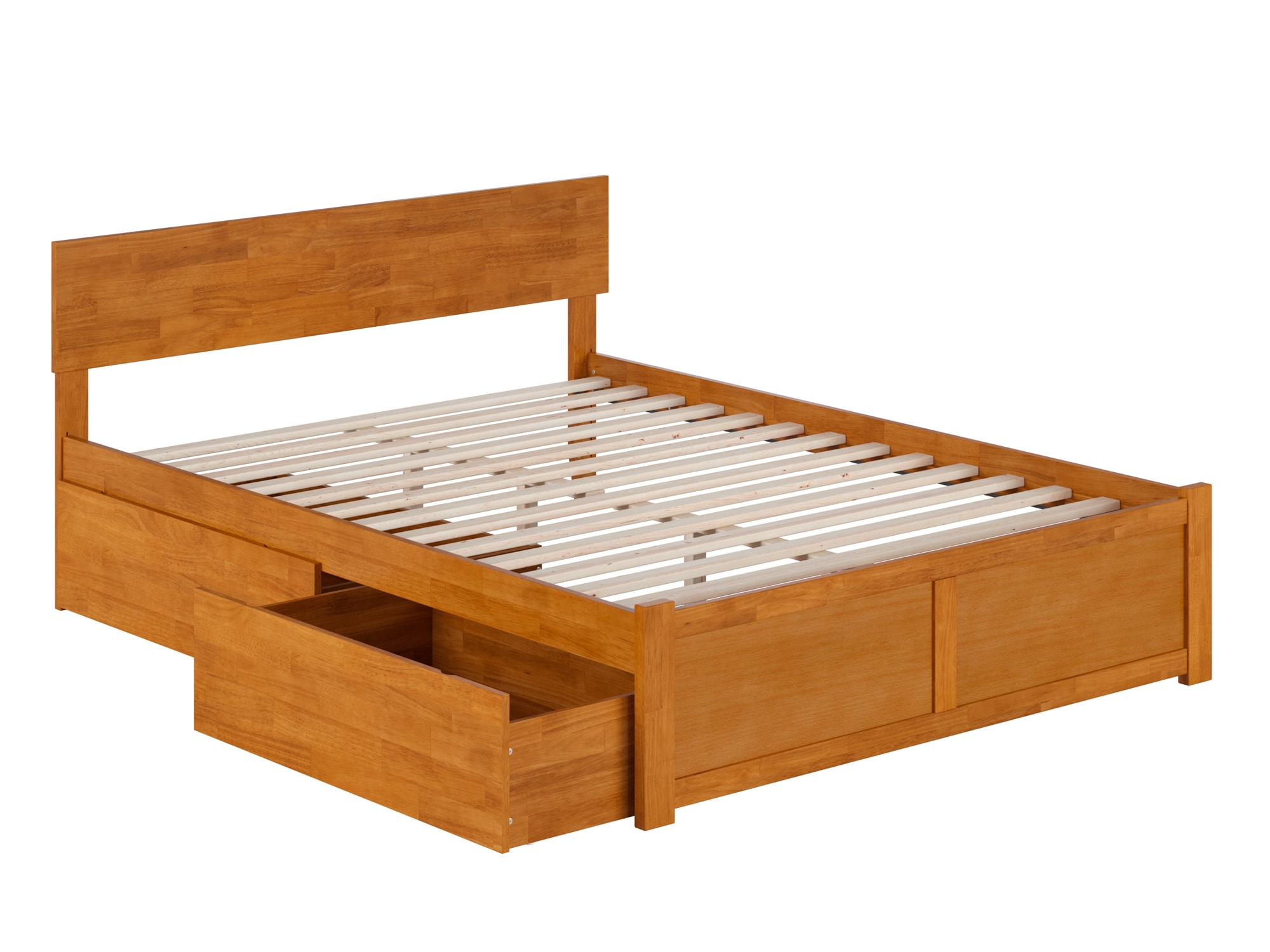 Light Toffee Queen Wood Platform Bed with Storage Drawers