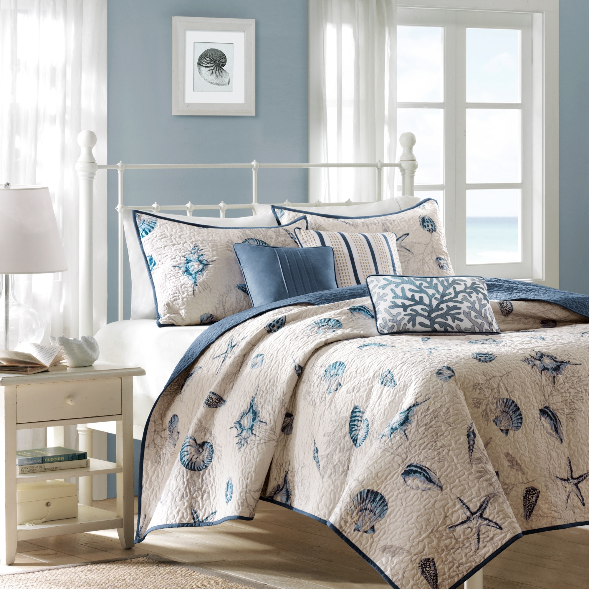 LUXEYARD Brushed Microfiber Quilt Set with Throw Pillows Blue King