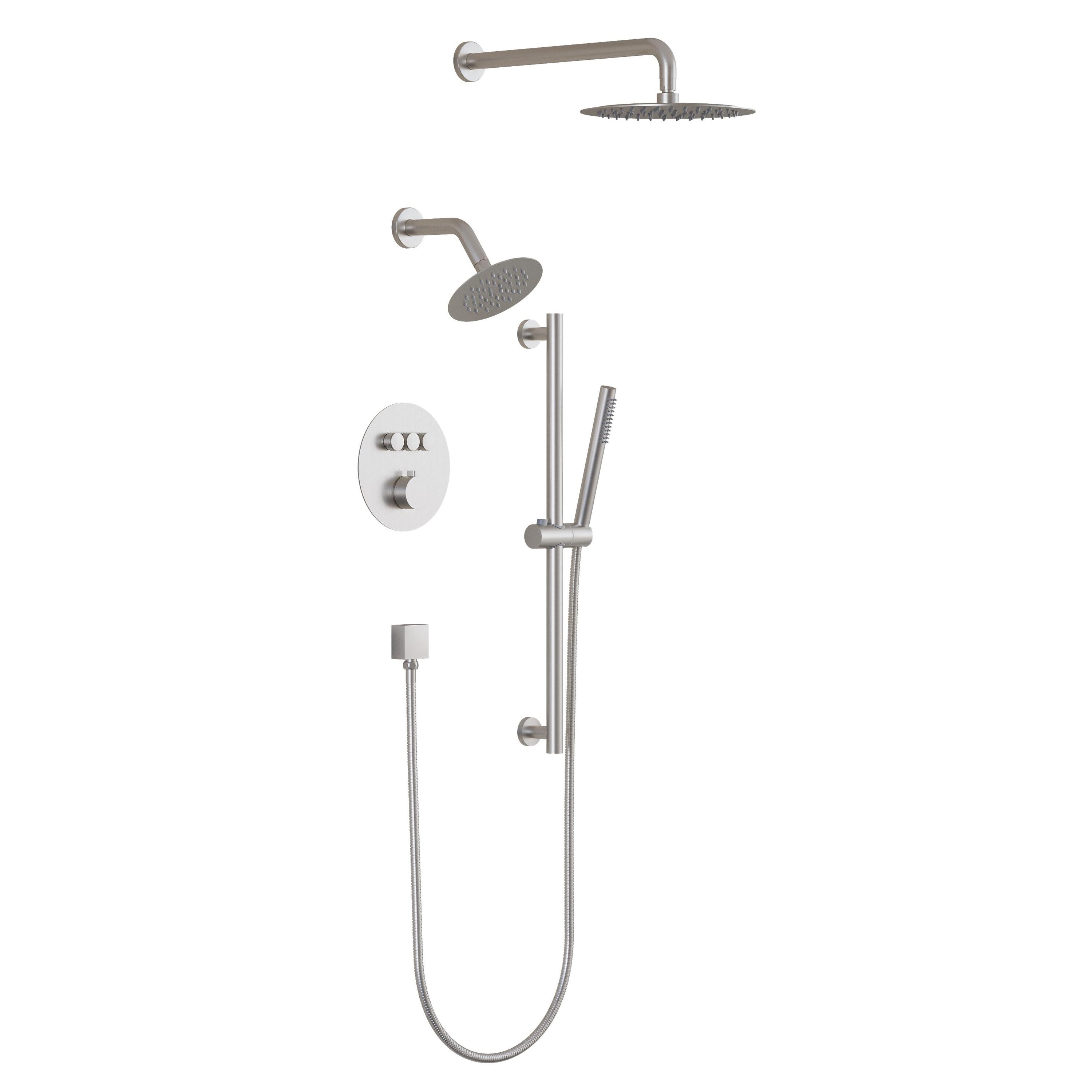 WELLFOR CR-P-10-3W02CP ZQ Brushed Nickel 10-in Waterfall Dual Head Shower Faucet Bar System with 3-way Diverter ( Thermostatic Valve Included )