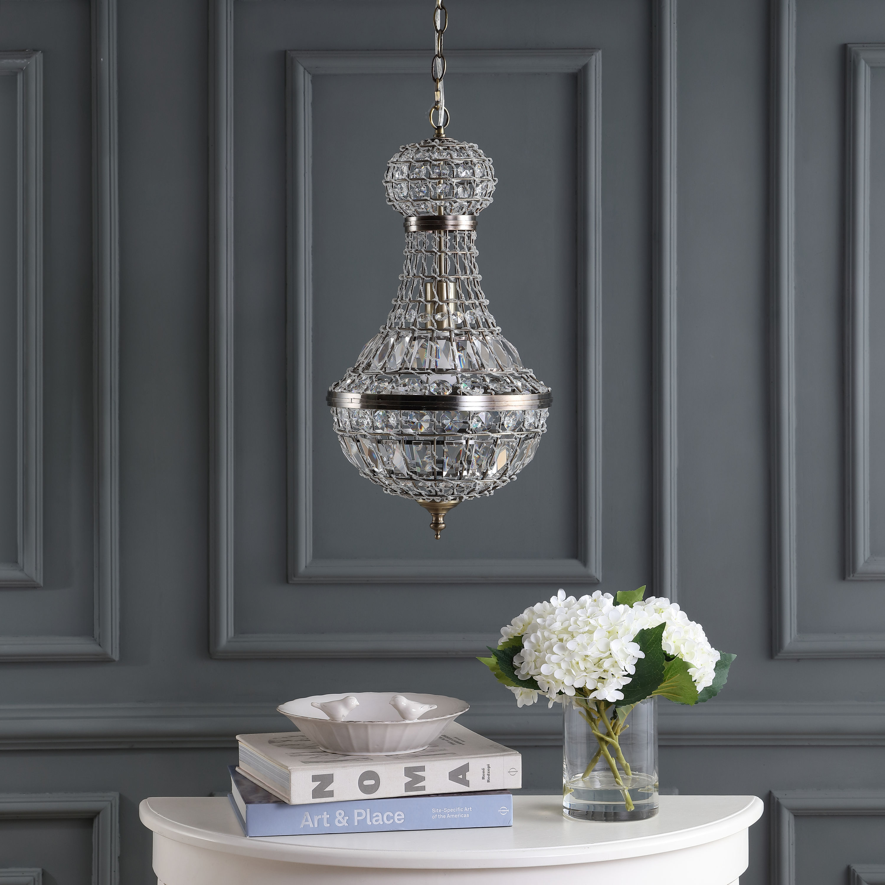 Regina 12" Antique Brass Crystal Empire LED Chandelier