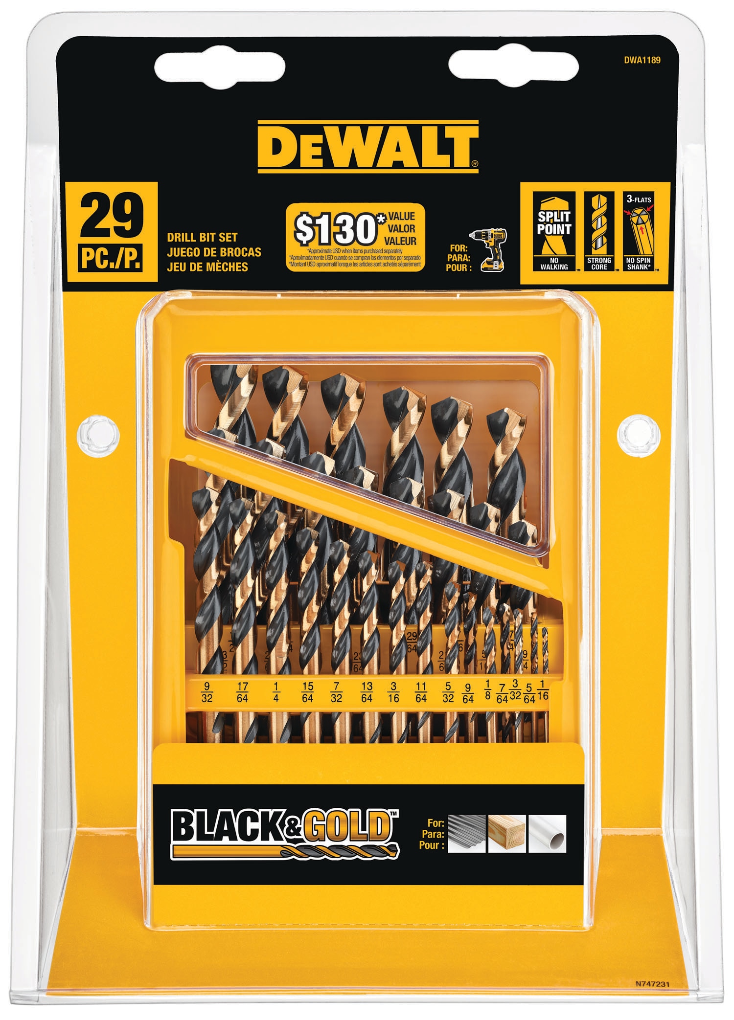 DeWalt DWA1184 Black and Gold Drill Bit Set (14-Piece)