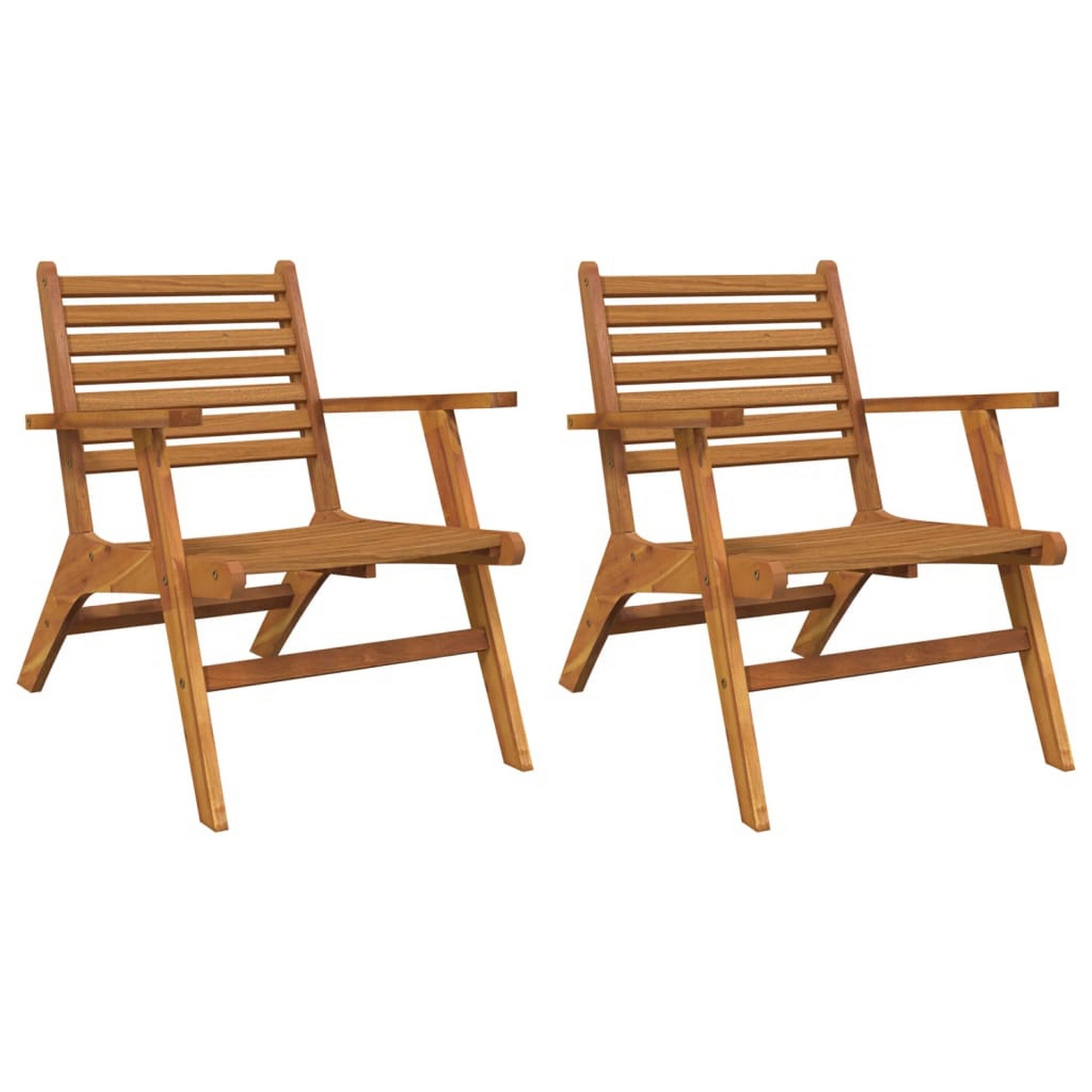 Benzara BM326324 Patio Chairs Set of 2 Brown Wood Frame Stationary Beach Chair with Brown Solid Seat