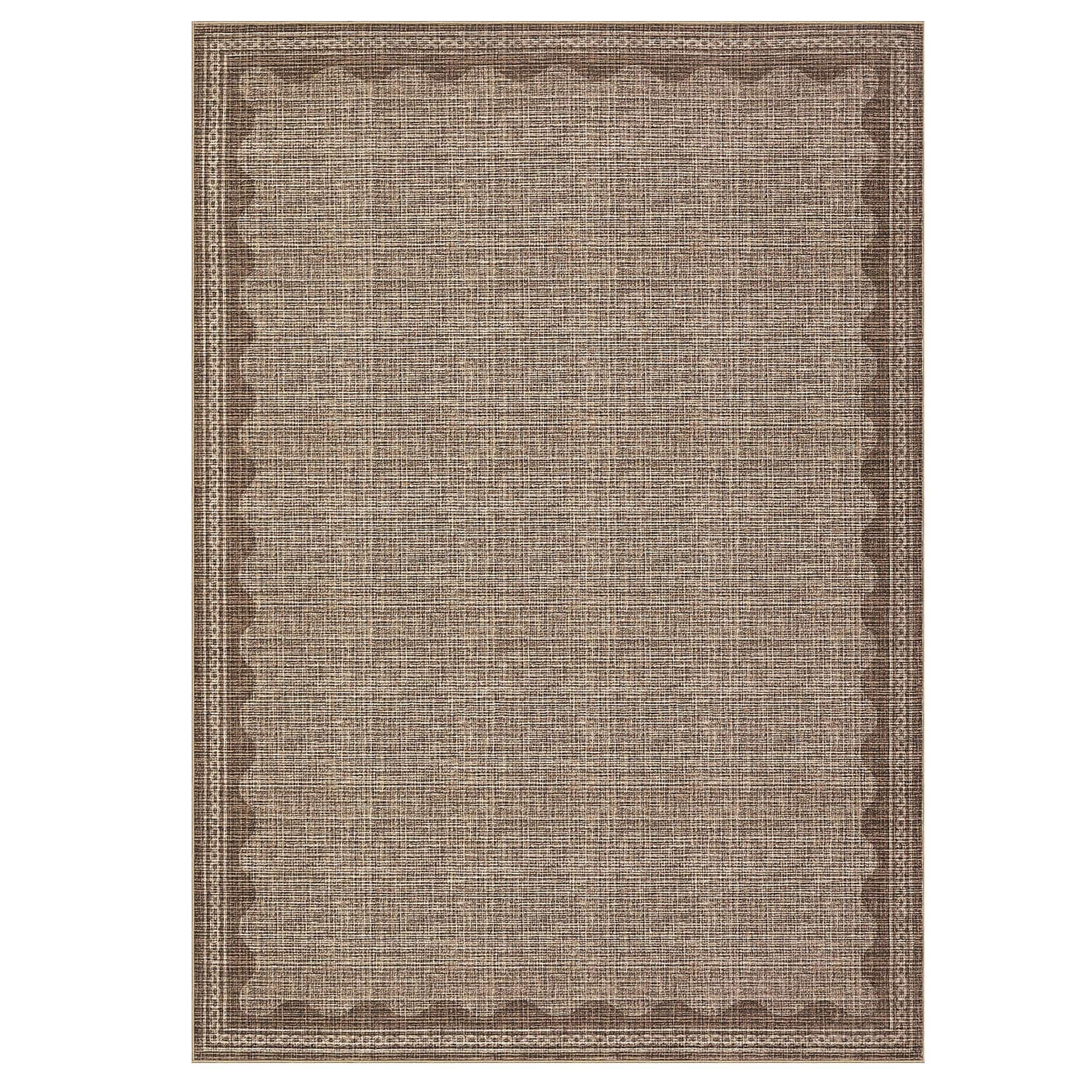 Qeetex SUNNY-PHO-33GFIEH3 9 x 12 ft Polyester Brown Rectangular Indoor Bedroom Living Room Scalloped Modern Machine Washable Area Rug