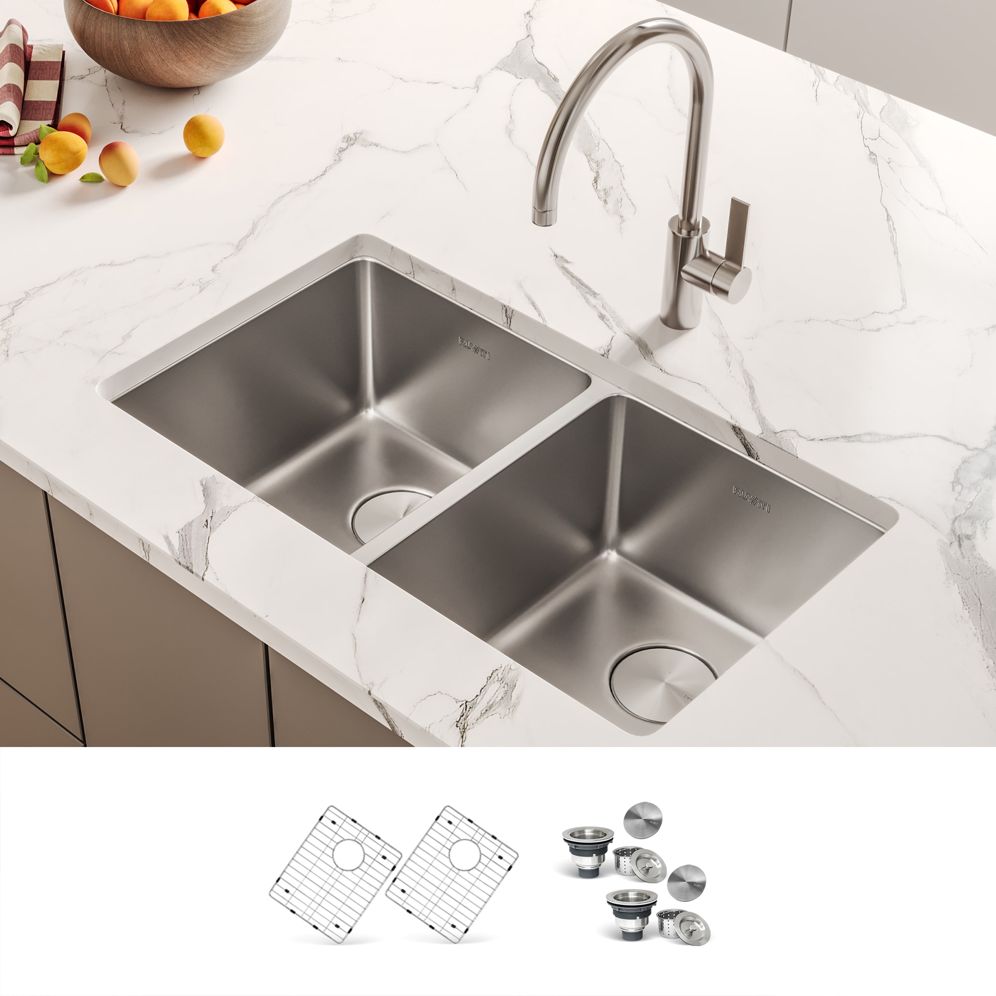 Ruvati RVM5077 Modena Undermount 28.5-in x 18-in Stainless steel Double equal bowl 16 -Gauge Kitchen Sink