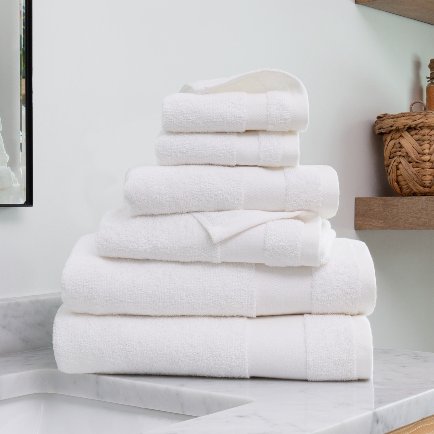 Premium Photo  Stack of clean towels on bathroom countertop