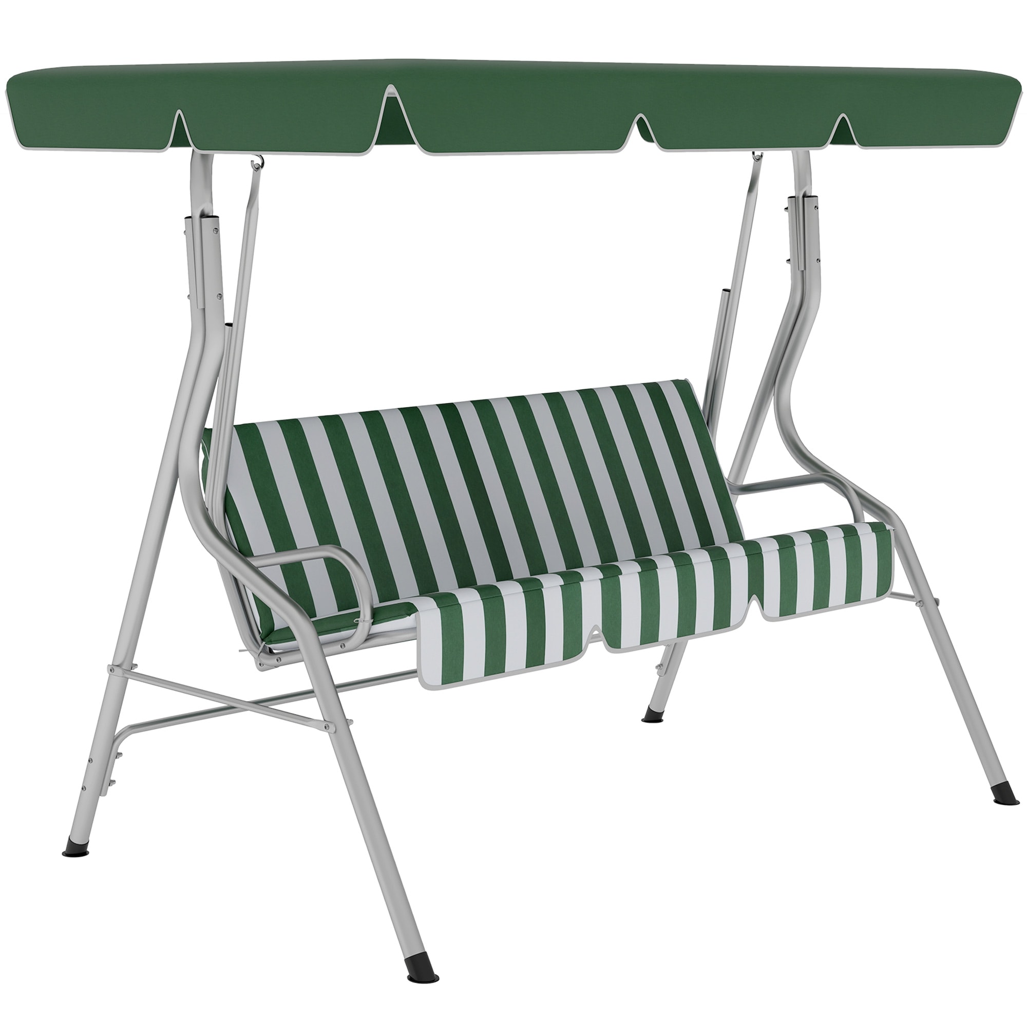 Outsunny 84A-254V01GN 3-Person Patio Porch Swing with Adjustable Canopy for Adults Steel Frame Seat  Backrest Cushion Armrests Green