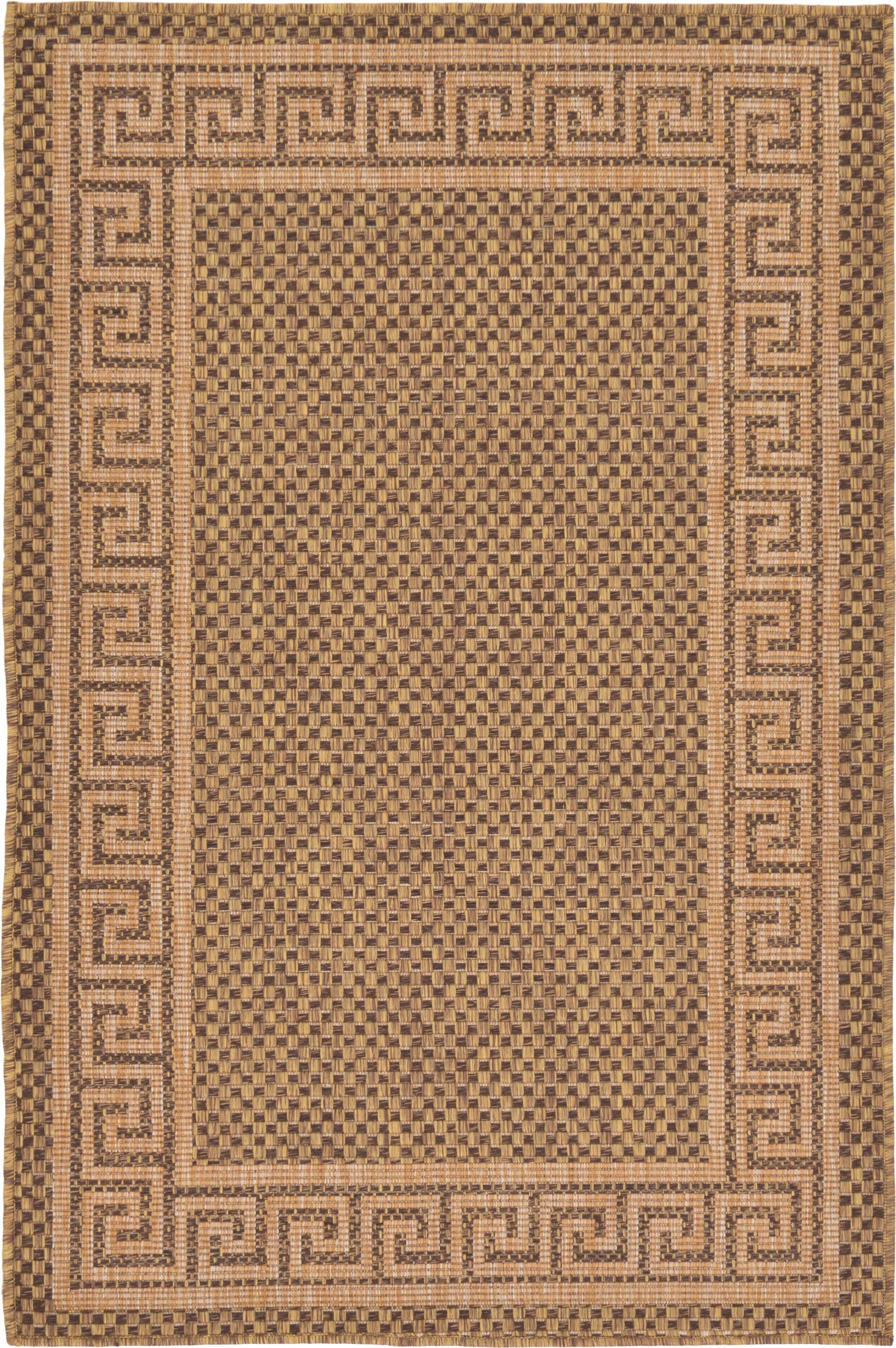 Unique Loom 3127228 Greek Key Outdoor 3 x 5 (ft) Loomed Polypropylene Brown/Light Brown Rectangular Indoor/Outdoor Geometric Area rug