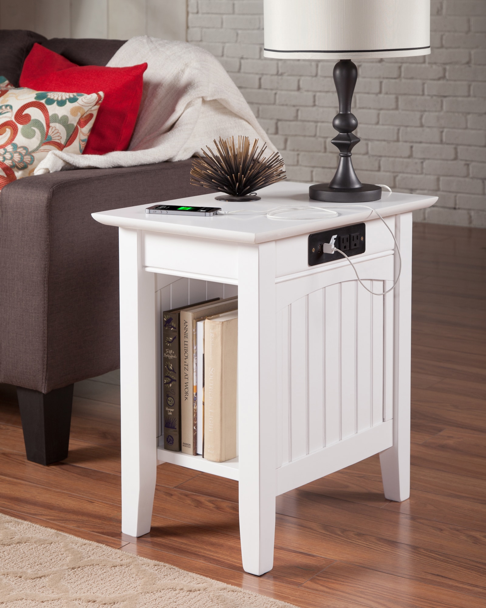 AFI Furnishings AH13312 Nantucket 14-in W x 22-in H White Wood Rectangular Coastal End Table with Storage Assembly Required