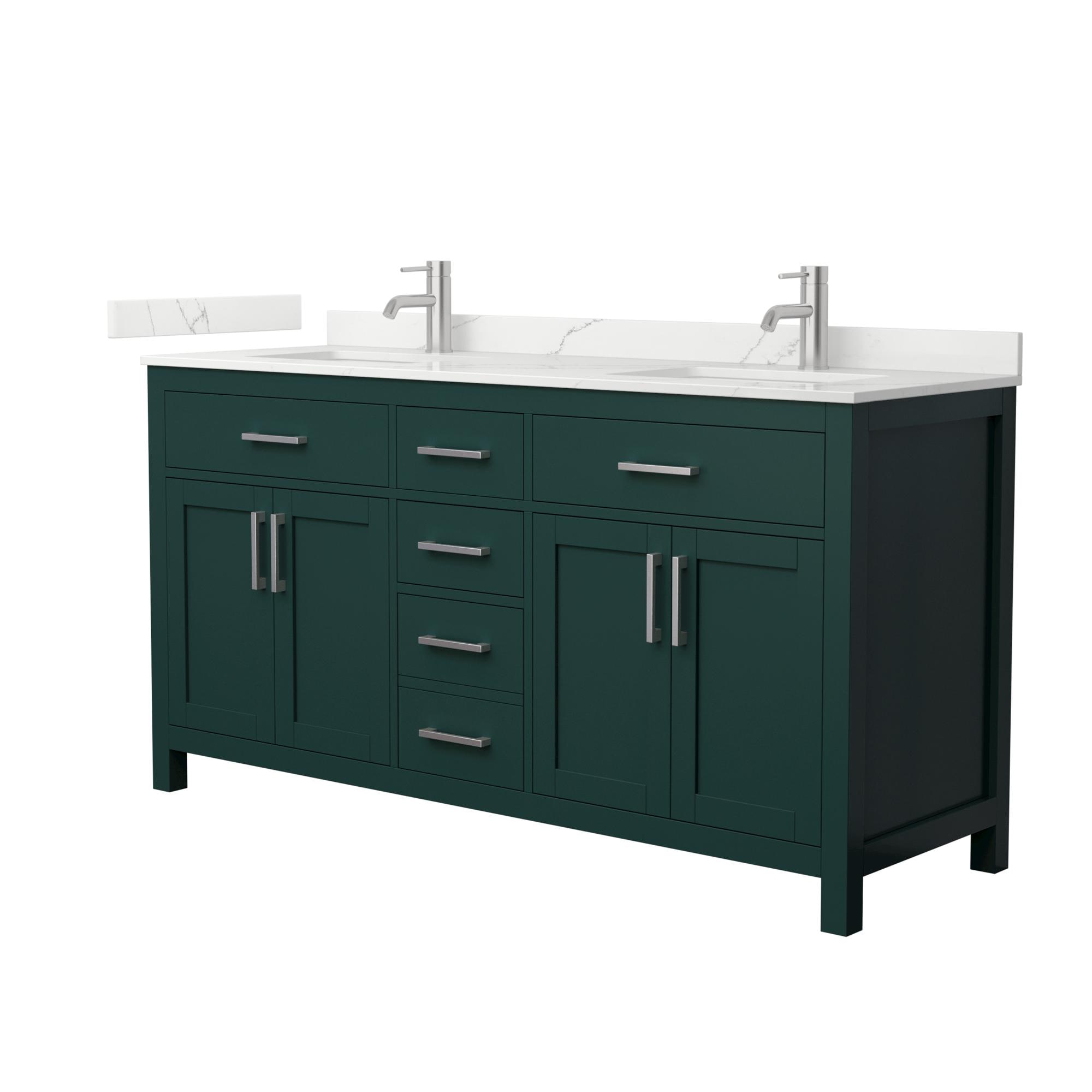 Wyndham Collection WCG242466DGEGTUNSMXX Beckett 66-in Green with Brushed Nickel Trim Undermount Double Sink Bathroom Vanity with Giotto Quartz Quartz Top