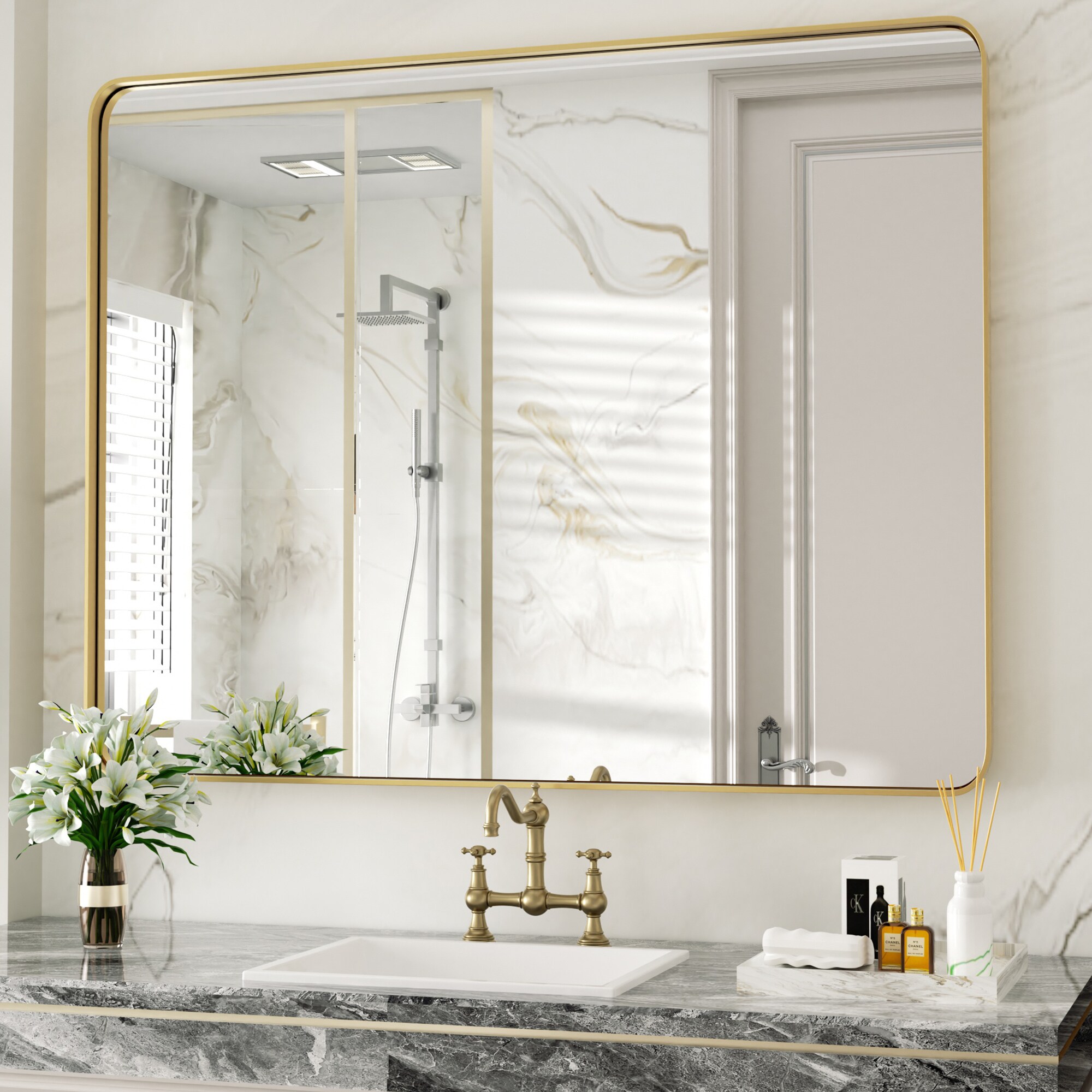 Clavie LS-30481-SRGD Bathroom Mirrors Wall Mirrors Accent Mirrors 30-Inches W x 48.0-Inches H Rectangle Brushed Gold Framed Wall Mirror