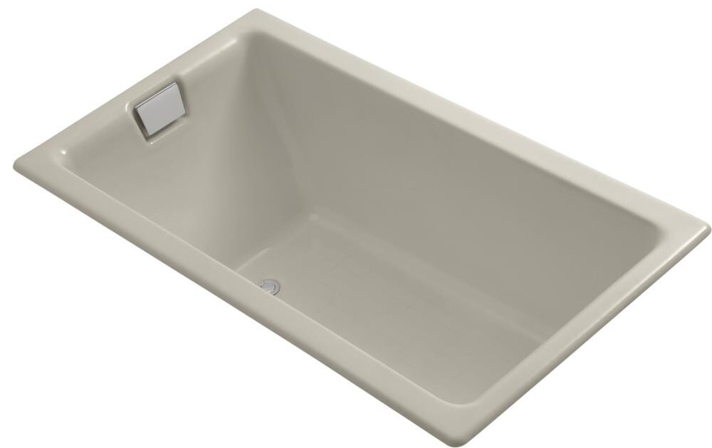 KOHLER 855-G9 Tea-for-Two 36-in x 66-in Sandbar Cast Iron Drop-In Soaking Bathtub (Reversible Drain)