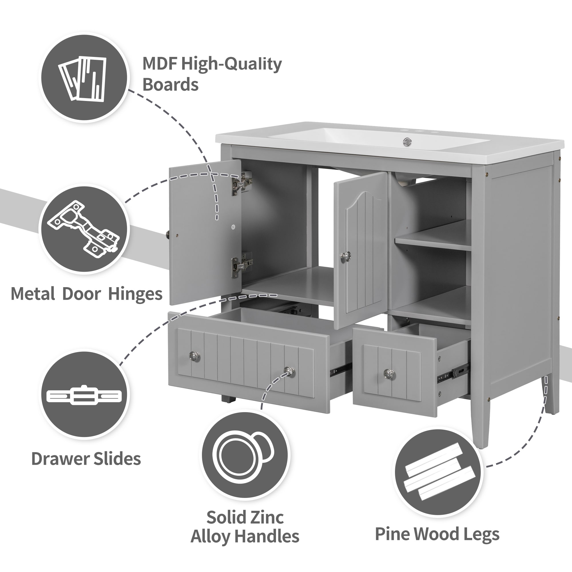 WELLFOR AY725-36GR Bath-Vanity-Combo - View #2