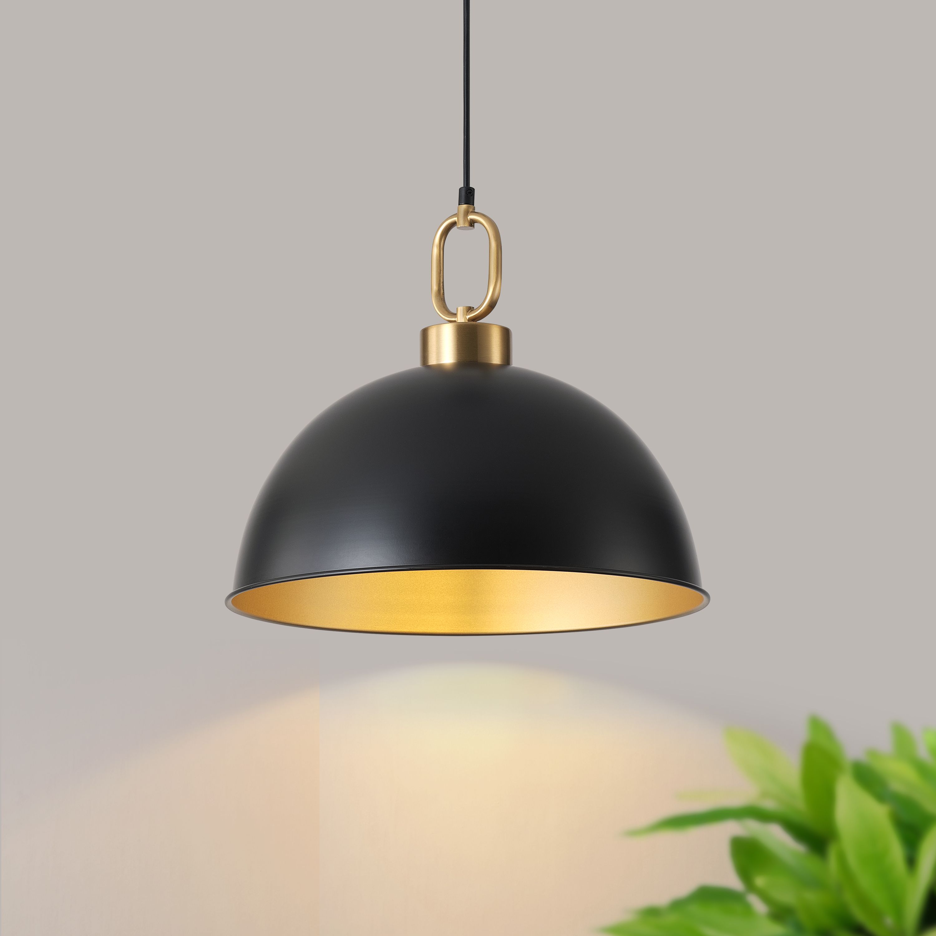 Alynzee 16.14-in 1-Light Modern Black and Gold Dome Kichen Island Pendant Light