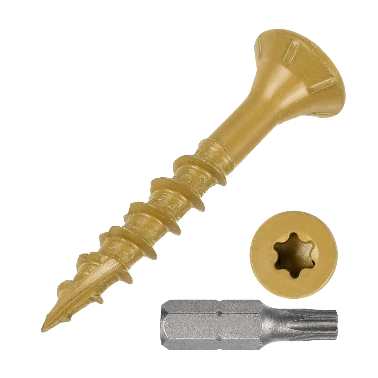 AKSCYZM  Deck Screws Number 8 by 1-1/4 Inch 200 Pieces Carbon Steel Wood Screws Epoxy Coated with T25 Torx Drive Head Tan