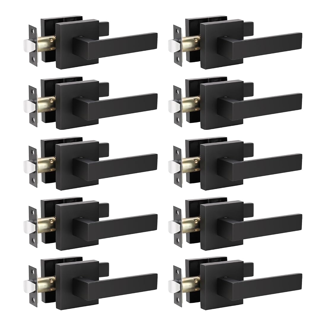 Aoibox  10 Pack Matte Black Passage Door Levers with Reversible Square Handles for 1 3 8 to 1 3 4 Inch Doors