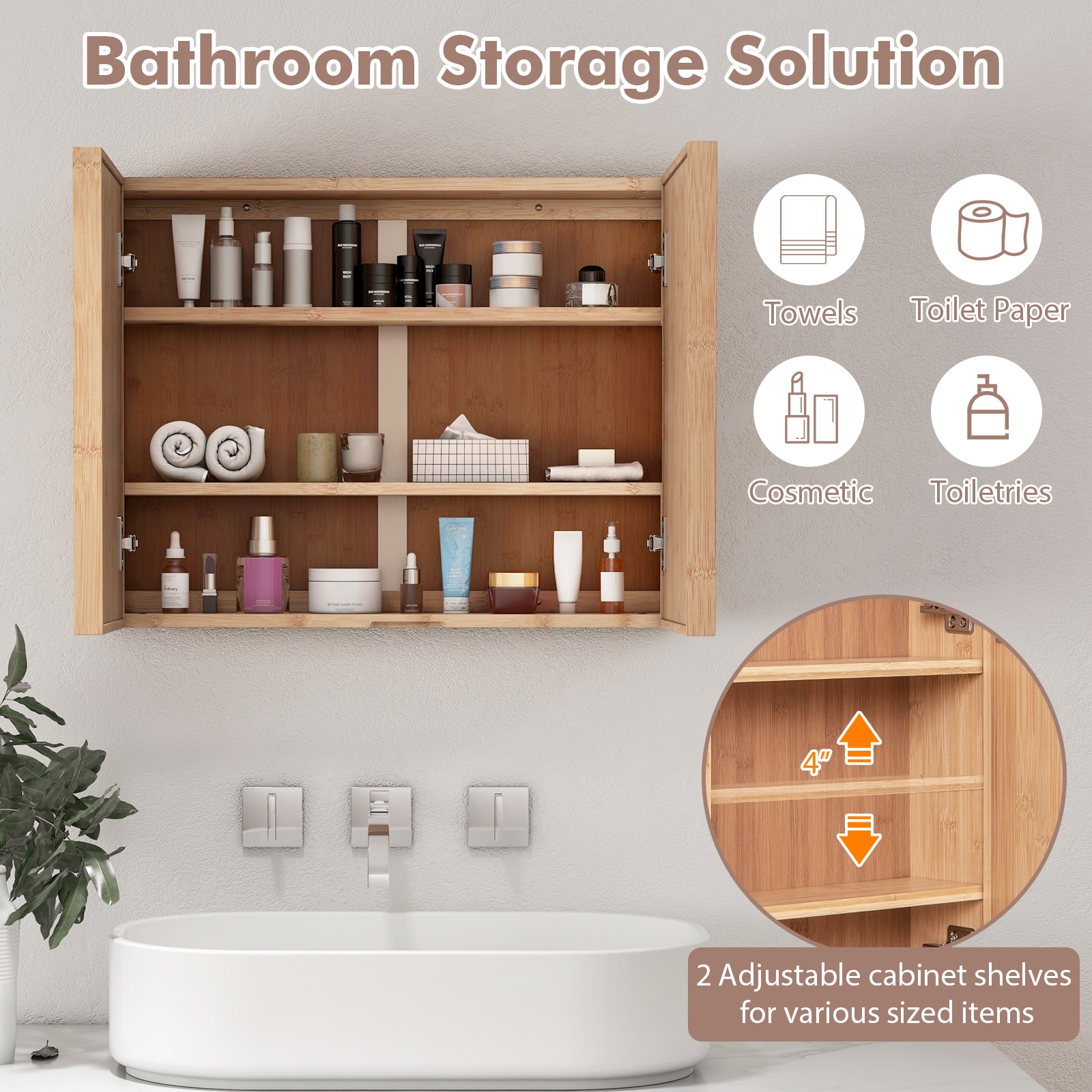 WELLFOR BTS8144NA Bathroom-Wall-Cabinets - View #3