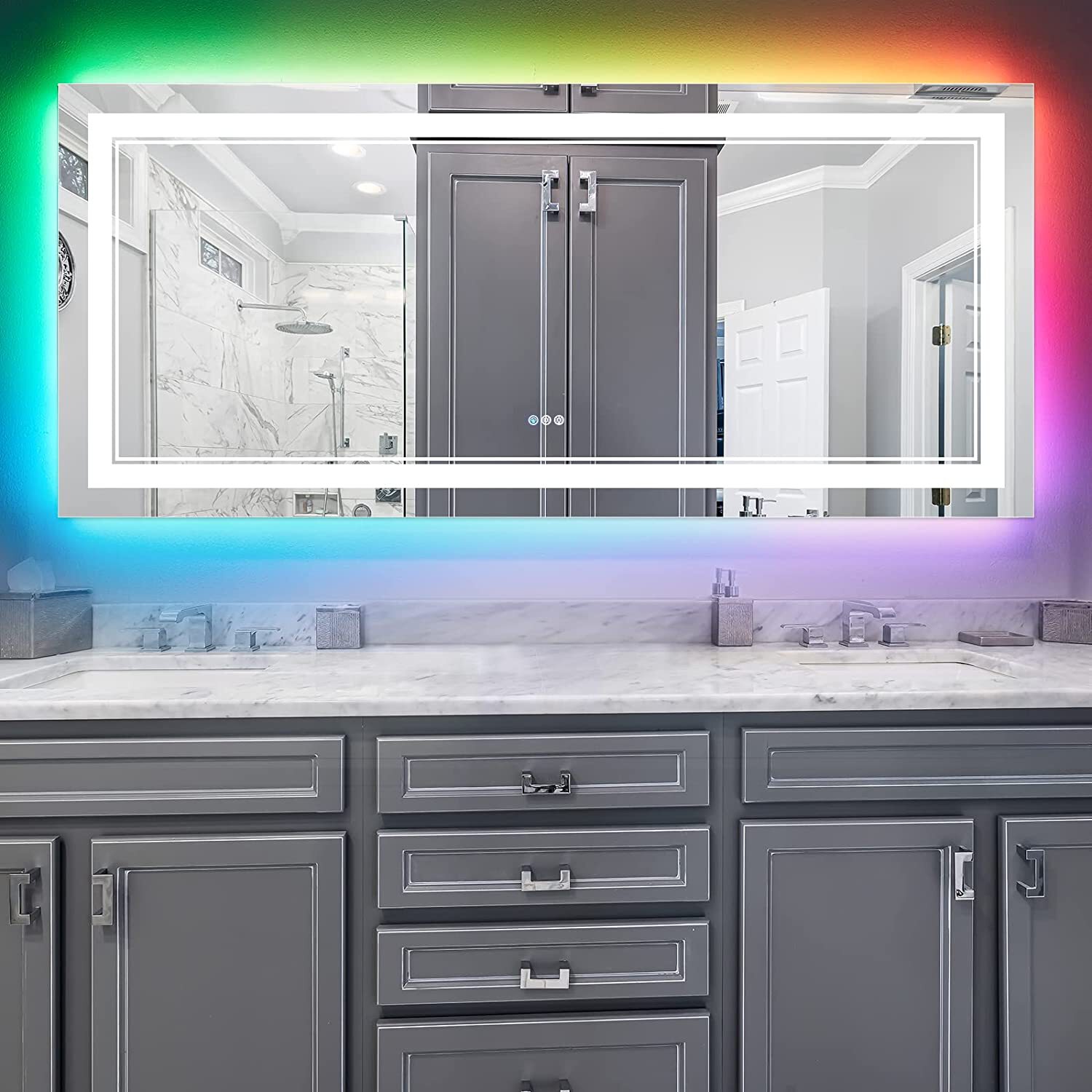 waterpar 96-in x 36-in LED Lighted Clear Rectangular Fog Free Flat  Frameless Bathroom Vanity Mirror in the Bathroom Mirrors department at