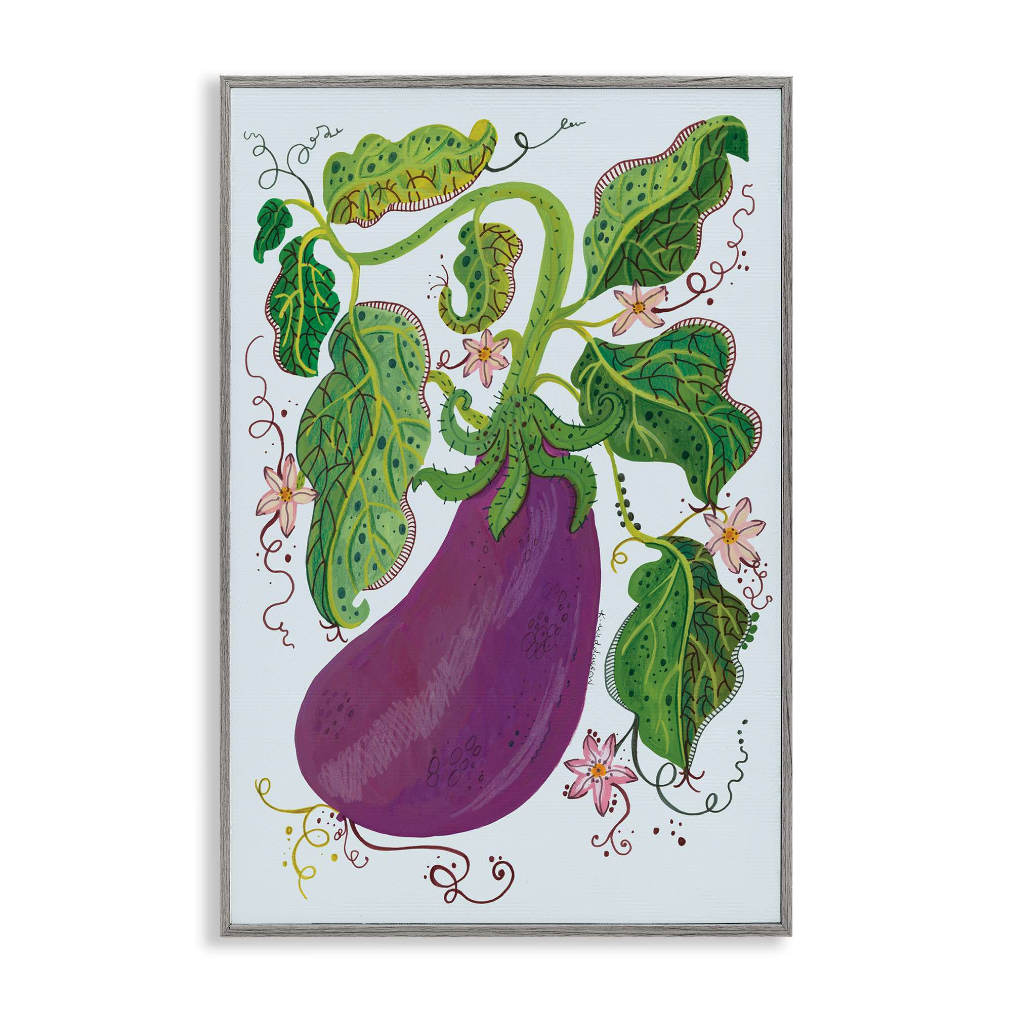 Stupell Industries BS-590-GFF-12X18 Whimsical Detail Eggplant Gray Framed Giclee Art By Kay Widdowson 12 x 18