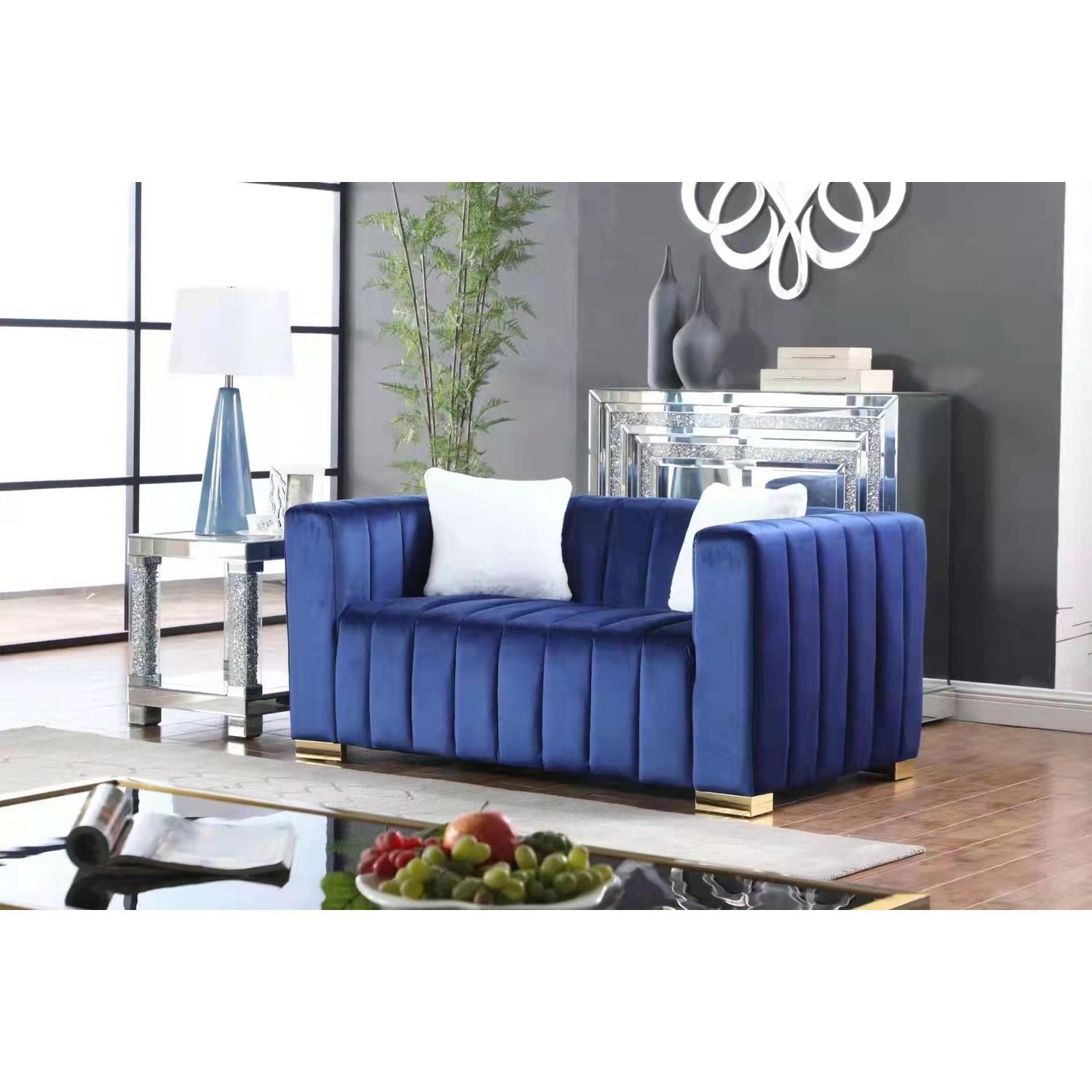 JASMODER Modern/Contemporary Navy Blue Tv Stand (Accommodates TVs up to ...