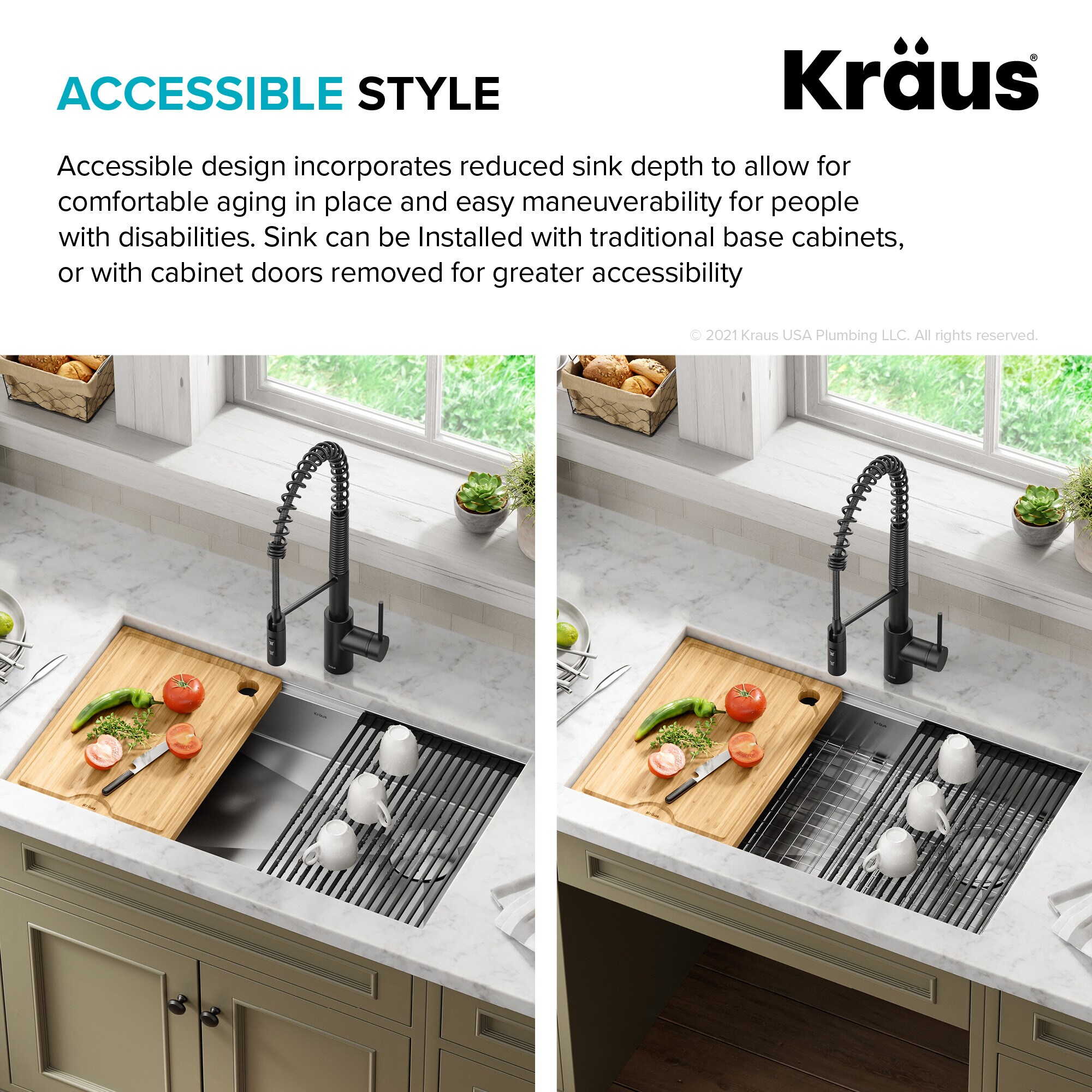 Kraus KWU110-36 Workstation Kitchen Sink With Accessories