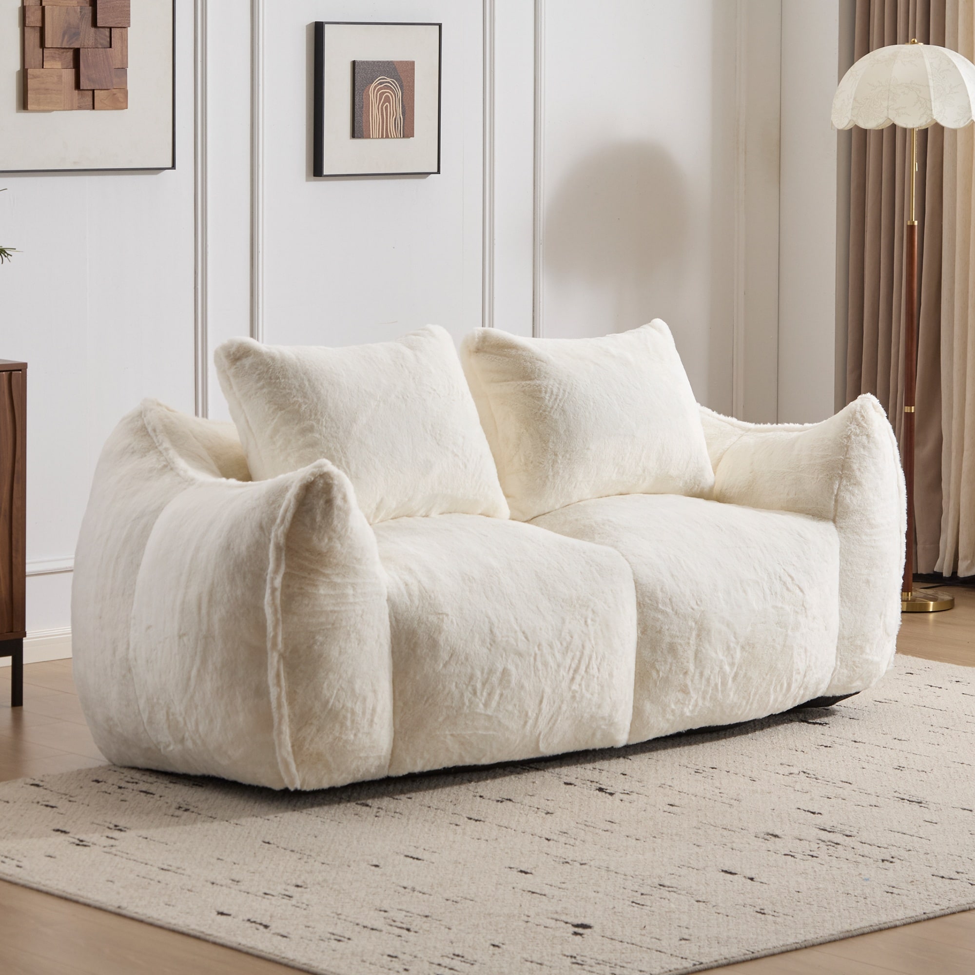 Boyel Living Giant Bean Bag Couch for Adults Ultra Soft Fluffy Loveseat Bean Bag Sofa Oversized Chase Lounge Chair Indoor for Living Room Bedroom No Assembly Required Cozy Reading Chair with Pillows White