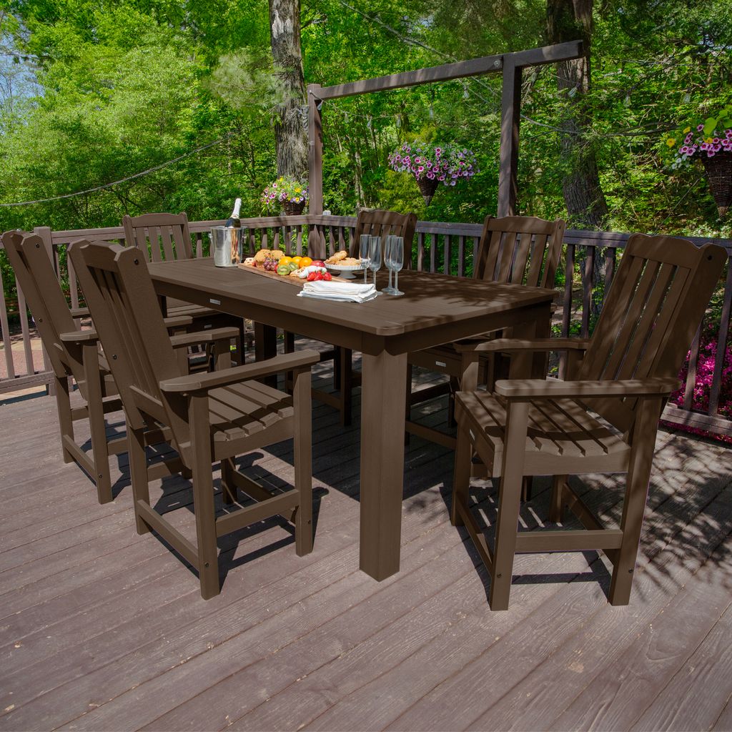 highwood AD-ST7LH2CO5BA-ACE Lehigh 7 -Piece Weathered Acorn Counter height Plastic Rectangle Table with 6 Stationary Chairs