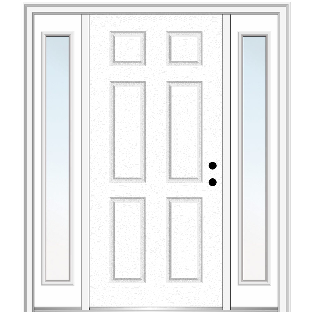 MMI DOOR ZZ29375L 60-in x 80-in x 6-9/16-in Fiberglass No glass Left-hand inswing Primed Prehung Front Door with Sidelights with Brickmould Insulating core