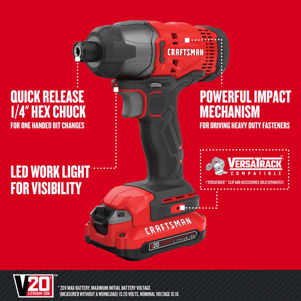 CRAFTSMAN 20-Volt Max 1/4-in Variable Speed Cordless Impact Driver (1 ...