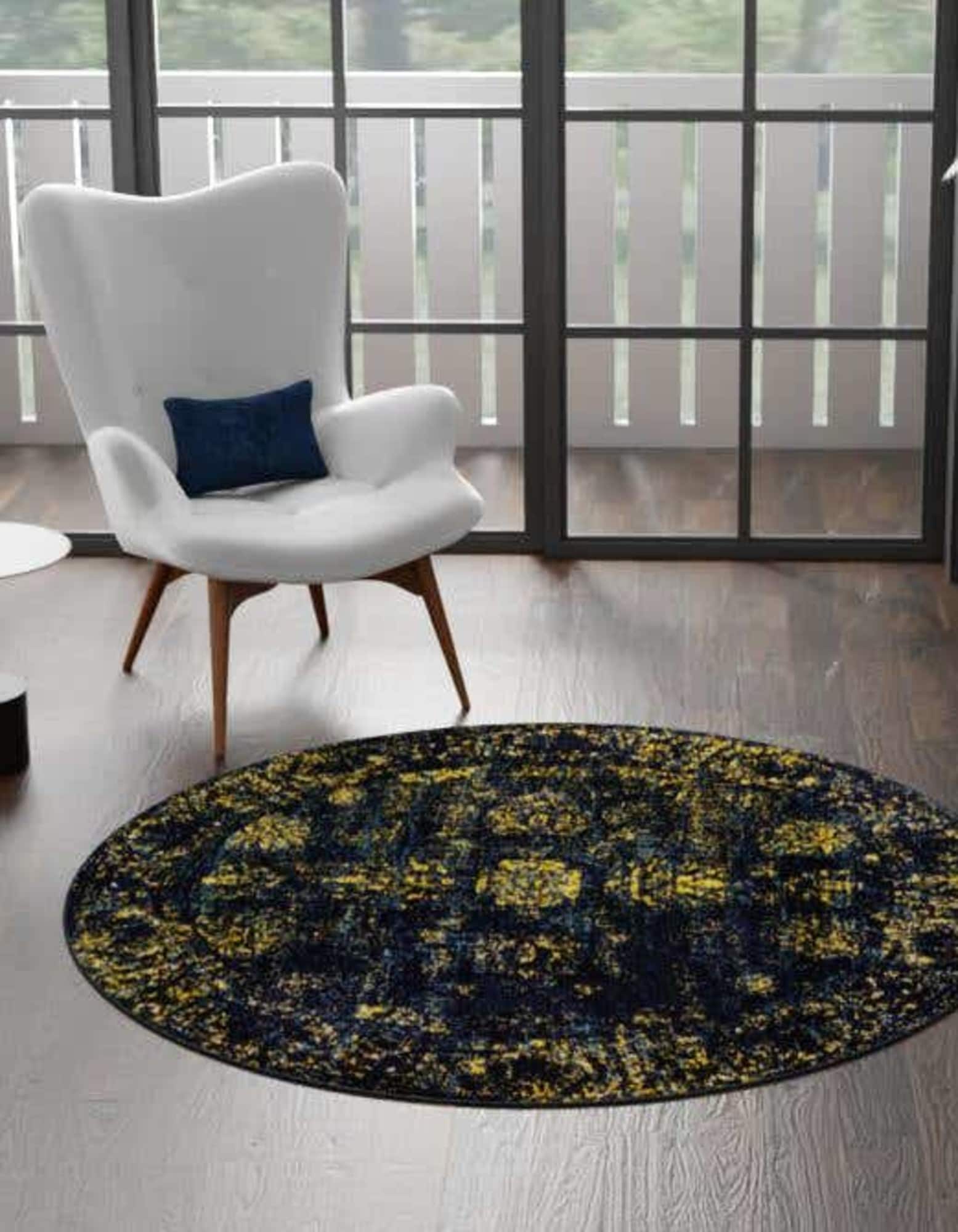 Unique Loom 3147044 Sofia 5 x 5 (ft) Loomed Polypropylene Navy Blue Round Indoor Floral Bohemian/Eclectic Area rug