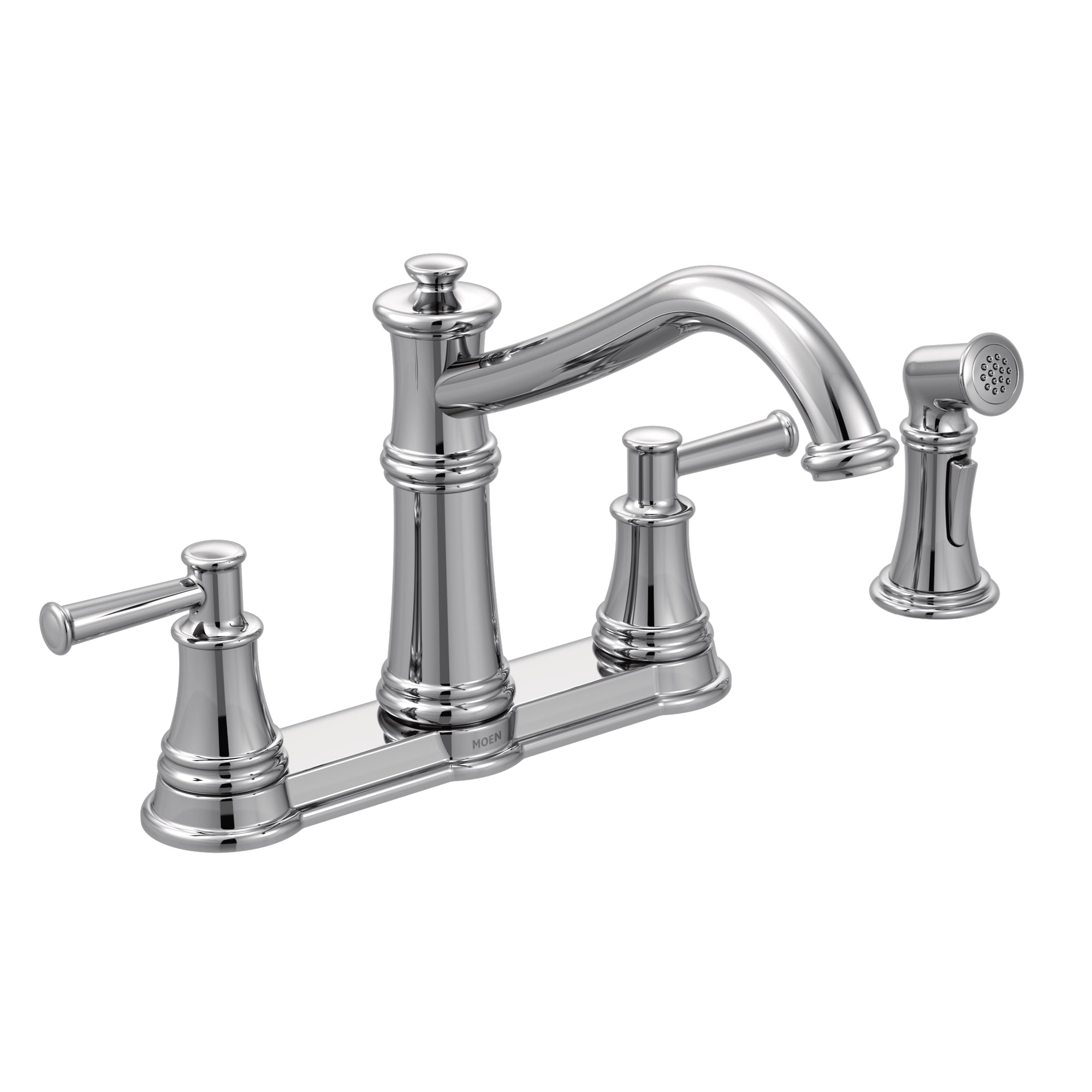 Moen 7255C Belfield Chrome Double Handle Deck-mount Kitchen Faucet with Sprayer ( Deck Plate Included ) ( Side Sprayer Included )
