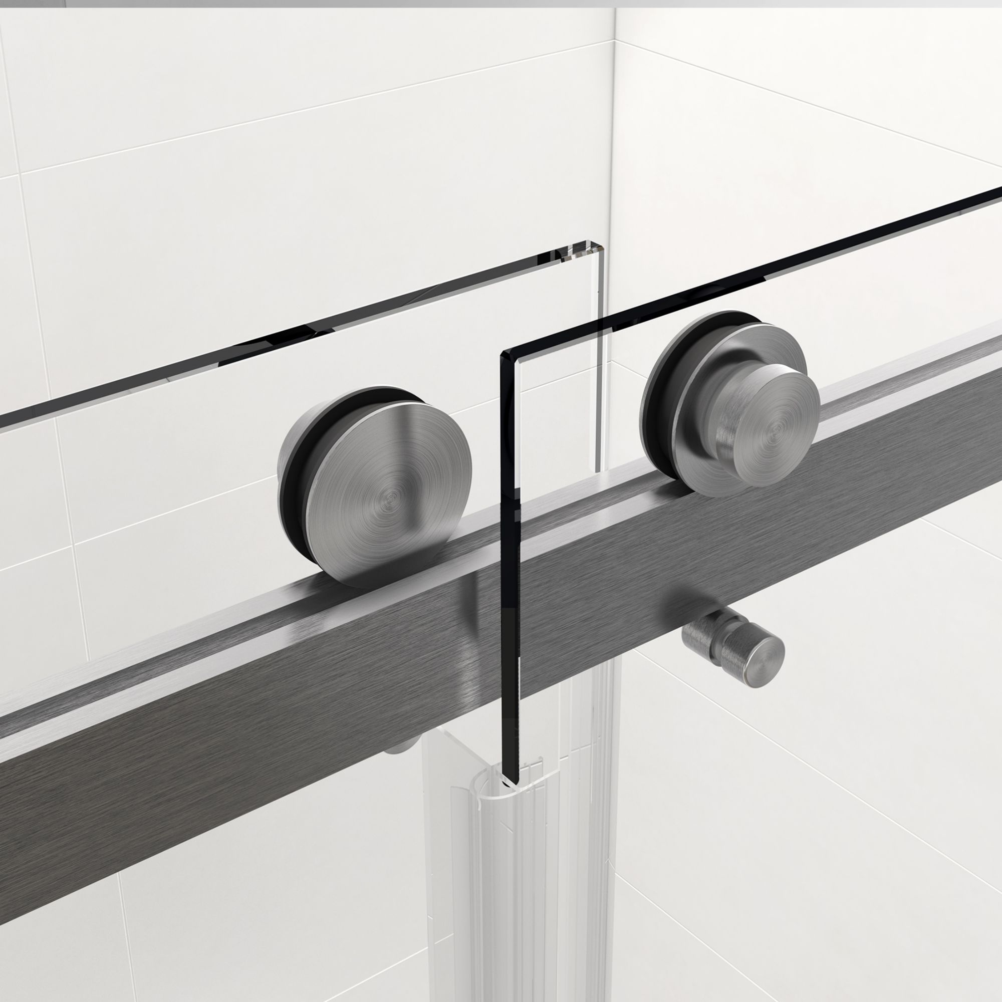 WELLFOR Trackless Sliding Shower Door Brushed Nickel 46-in to 48-in x ...