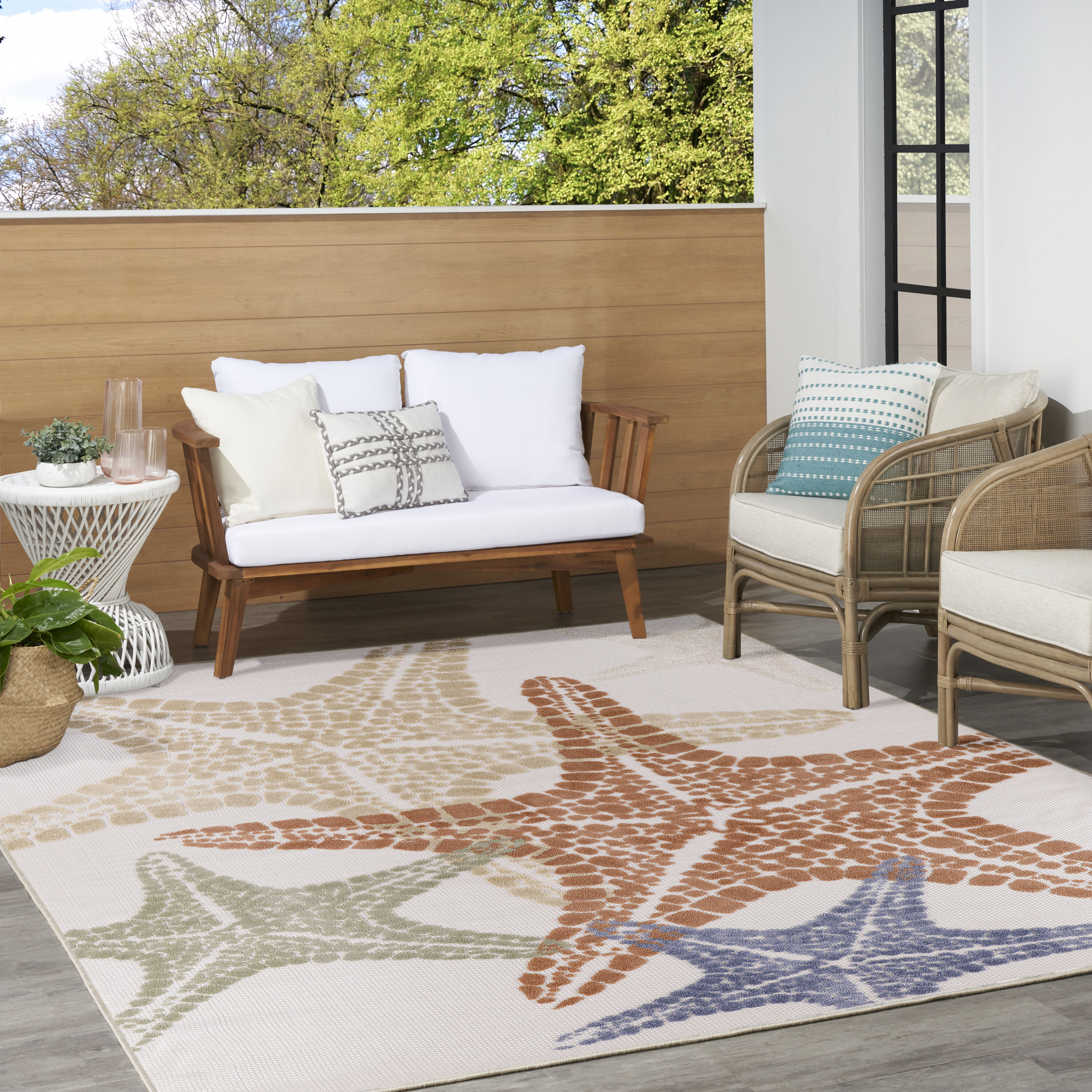Nourison Home 099446921888 Aloha 9 x 12 (ft) Loomed Polypropylene Ivory Multicolor Rectangular Indoor/Outdoor Animal print Tropical Area rug