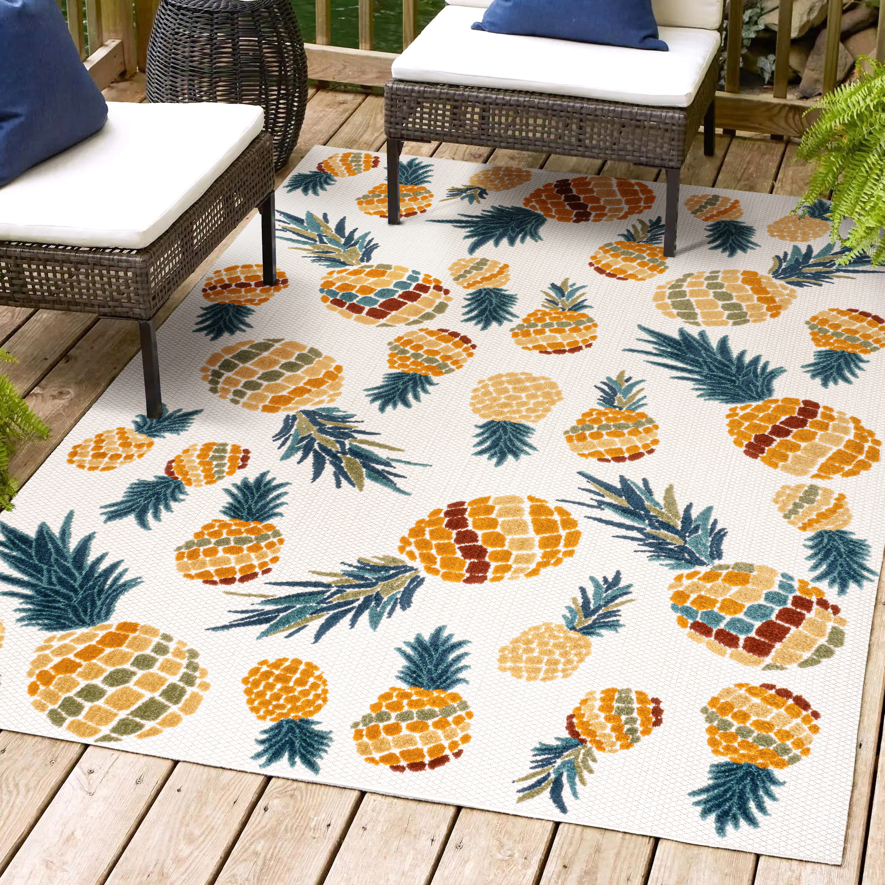 4' x 6' Ivory and Orange Floral Synthetic Area Rug