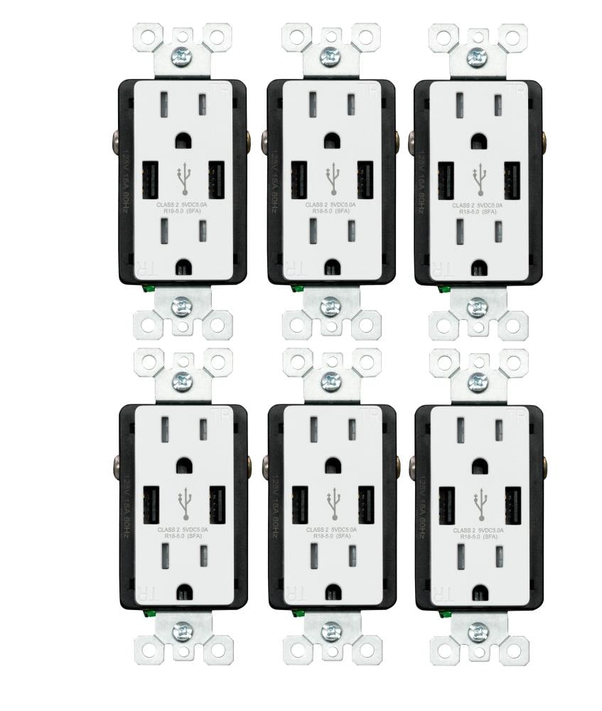 Utilitech R1815D50AA-WH6 15 -Amp 125-volt Tamper Resistant Residential Decorator USB outlet Dual Type A , White 6 -Pack