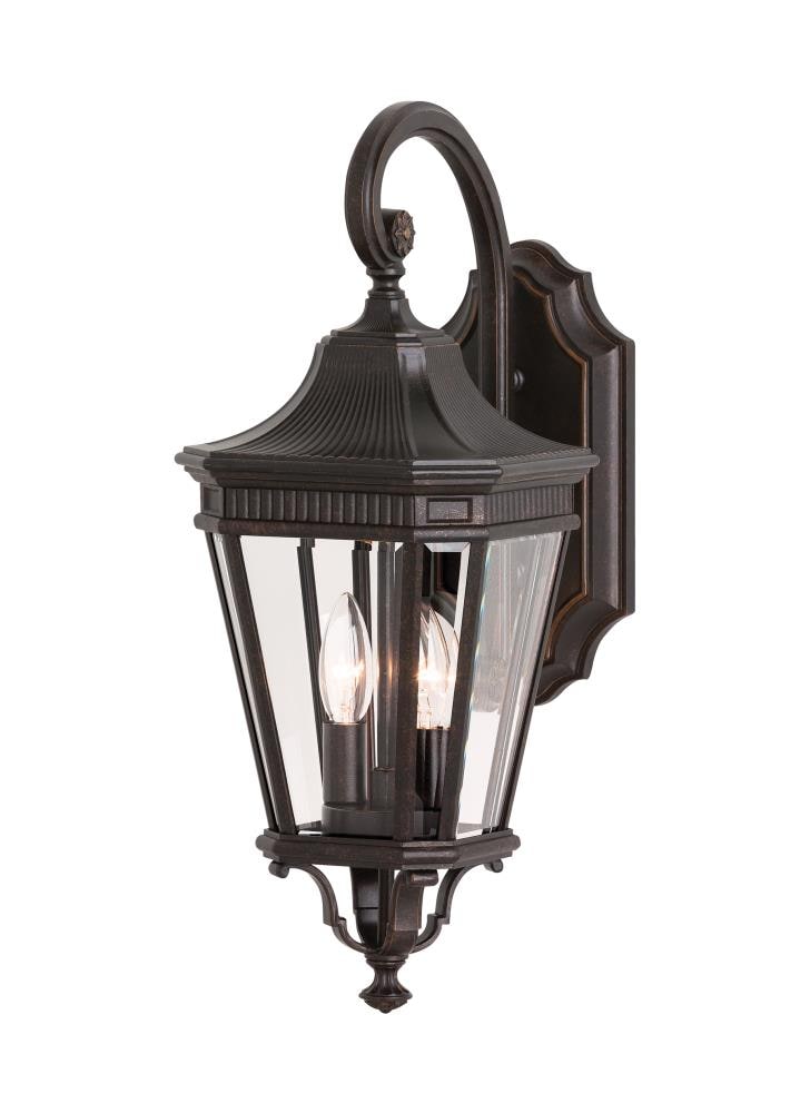 Grecian Bronze 2-Light Outdoor Wall Sconce with Clear Beveled Glass