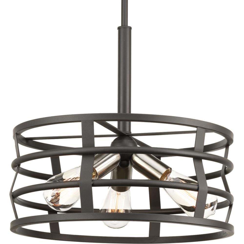 Progress Lighting Inspire 3-Light Antique Bronze Transitional Tinted Glass Drum Medium Hanging Pendant Light