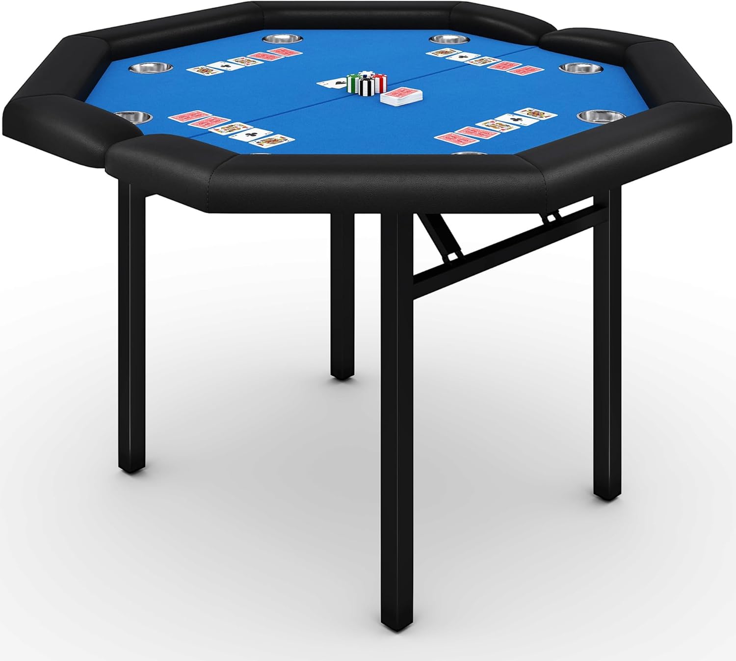 GAOMON 48In Octagon Folding Poker Table 8-Player Padded Rails Stainless Steel Cup Holders Collapsible Legs - Blue