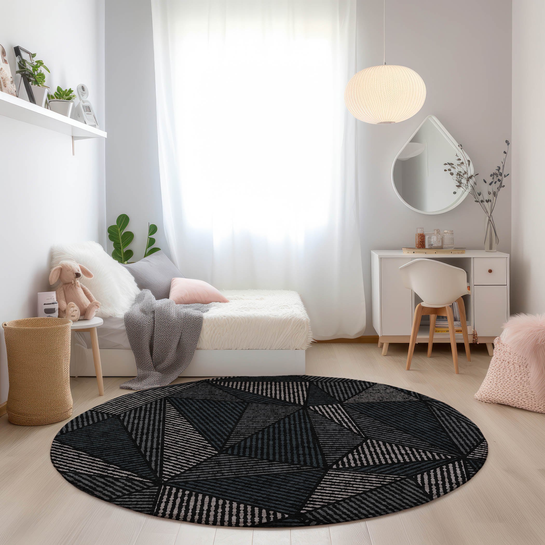 Addison Rugs ACN618BK8RO Chantille ACN618BK 8 x 8 (ft) Polyester Black Round Indoor/Outdoor Abstract Machine washable Area rug