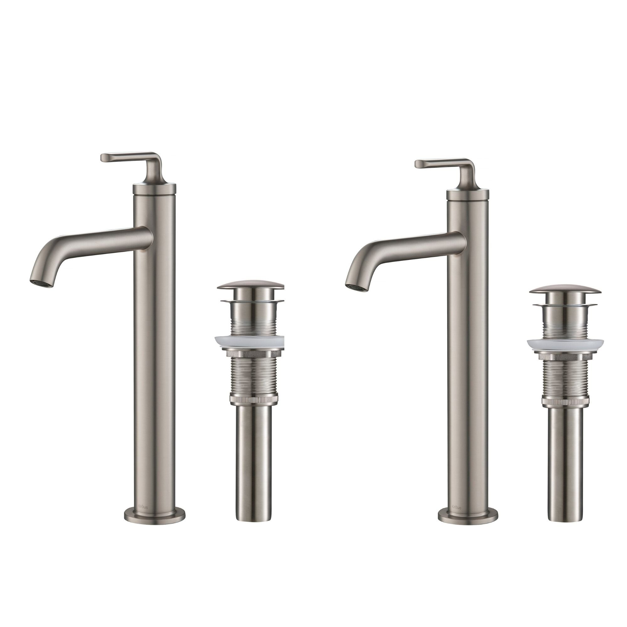 Kraus KVF-1220SFS-2PK Ramus Brushed Nickel Single hole 1-handle WaterSense Low-arc Commercial/Residential Handle Bathroom Sink Faucet with Drain