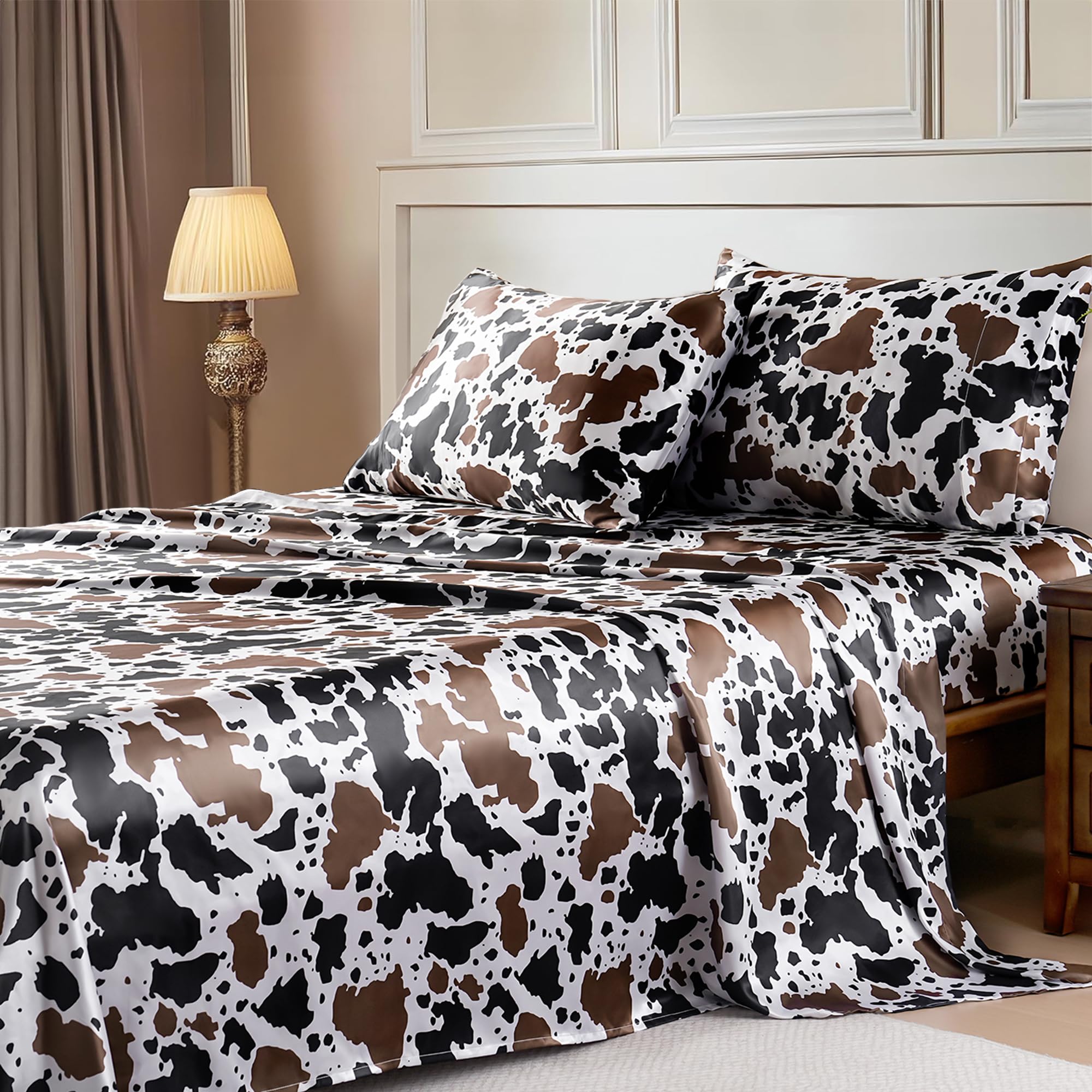 CovertSafe 4 Pcs Satin Bed Sheets Queen Set Silky Bedding Elastic Straps Deep Pocket