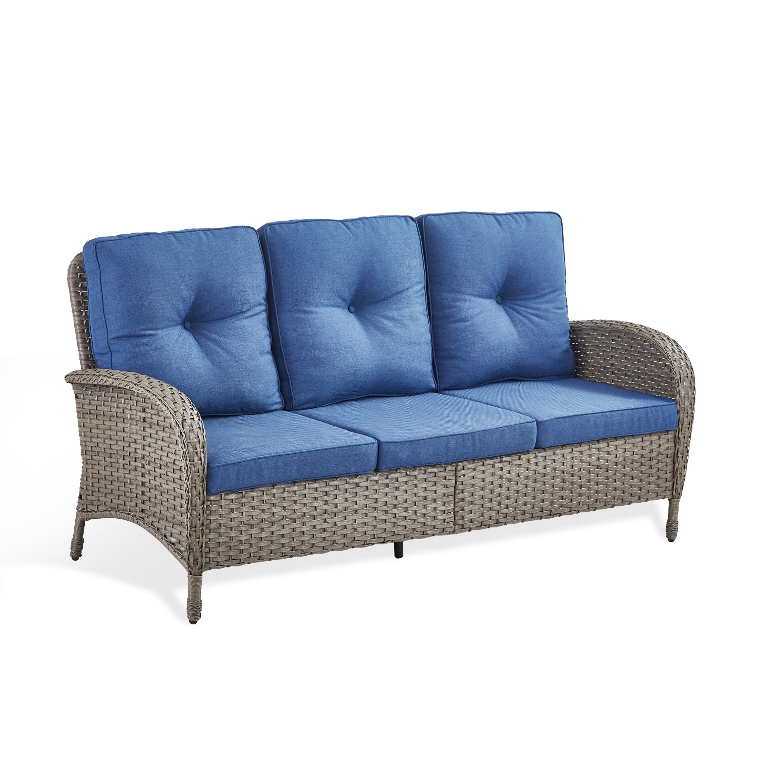 Rilyson FSKWGY13-1 New Juno Wicker Outdoor Sofa with Blue Cushions and Wicker Frame
